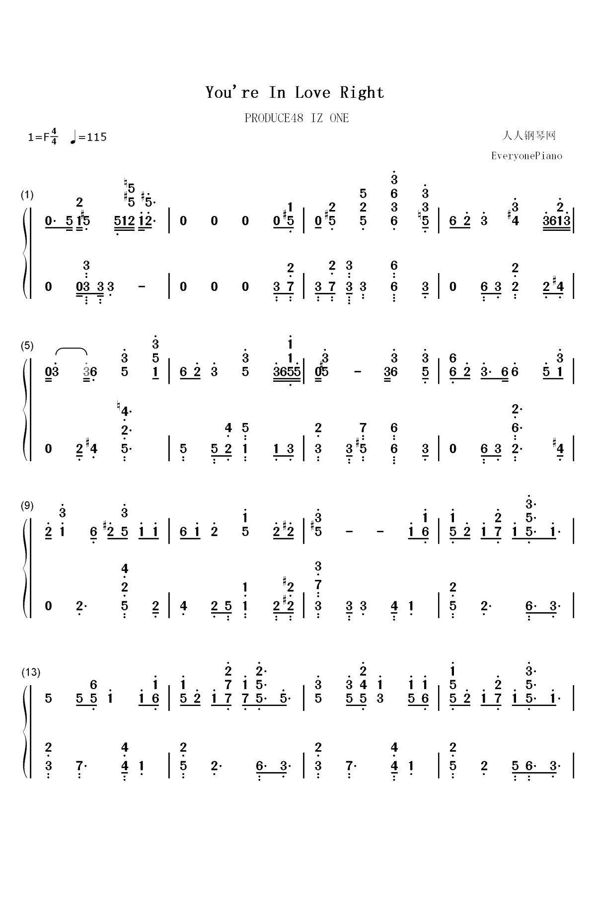 You are in Love Right-Produce 48 IZ ONE双手简谱预览1