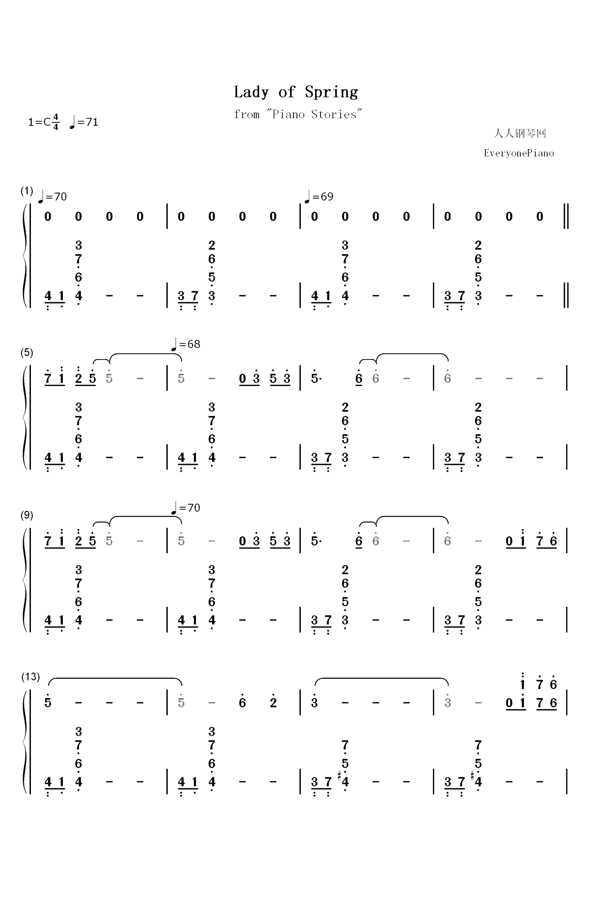 Lady of Spring-久石让双手简谱预览1
