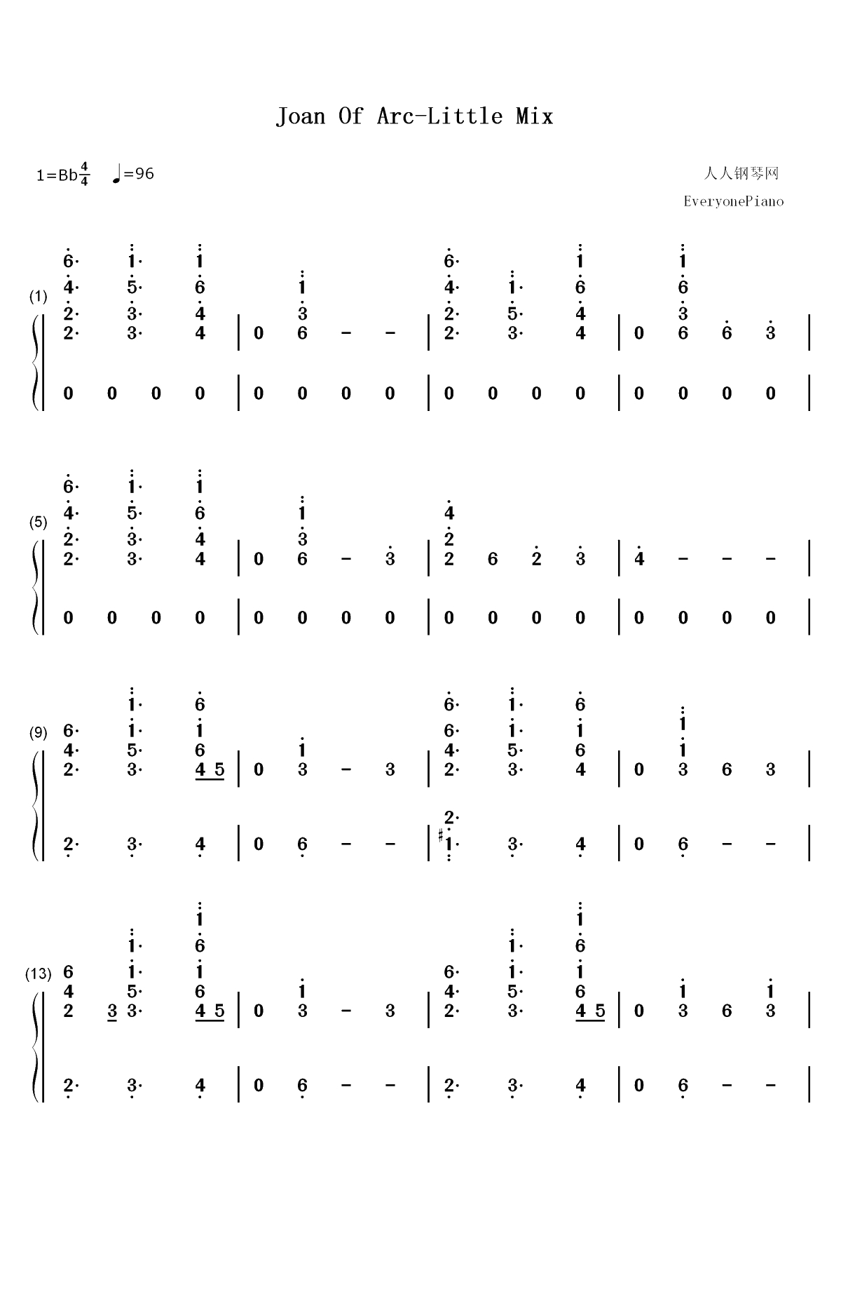 Joan of Arc-Little Mix双手简谱预览1