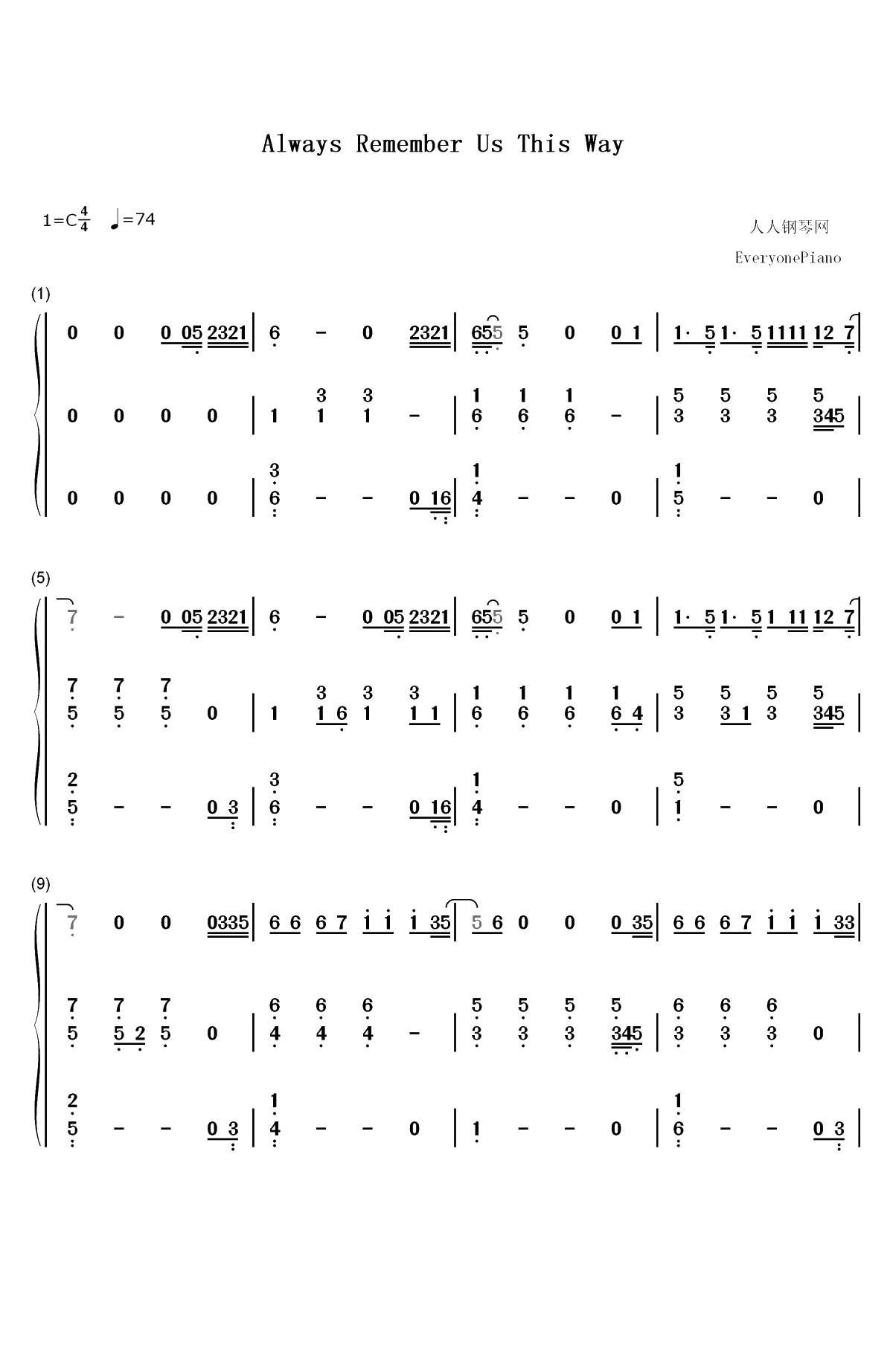 Always Remember Us This Way-一个明星的诞生OST双手简谱预览1