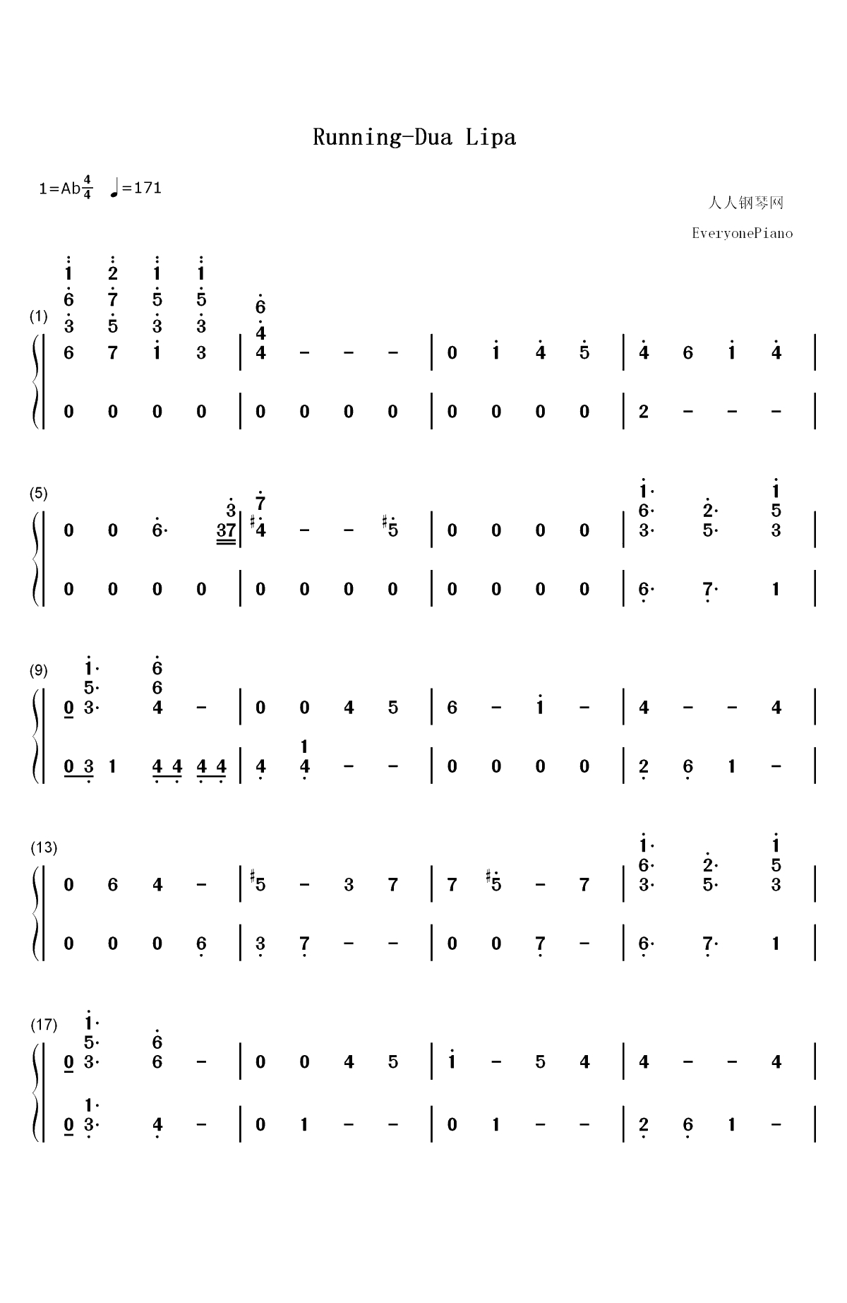 Running-Dua Lipa双手简谱预览1