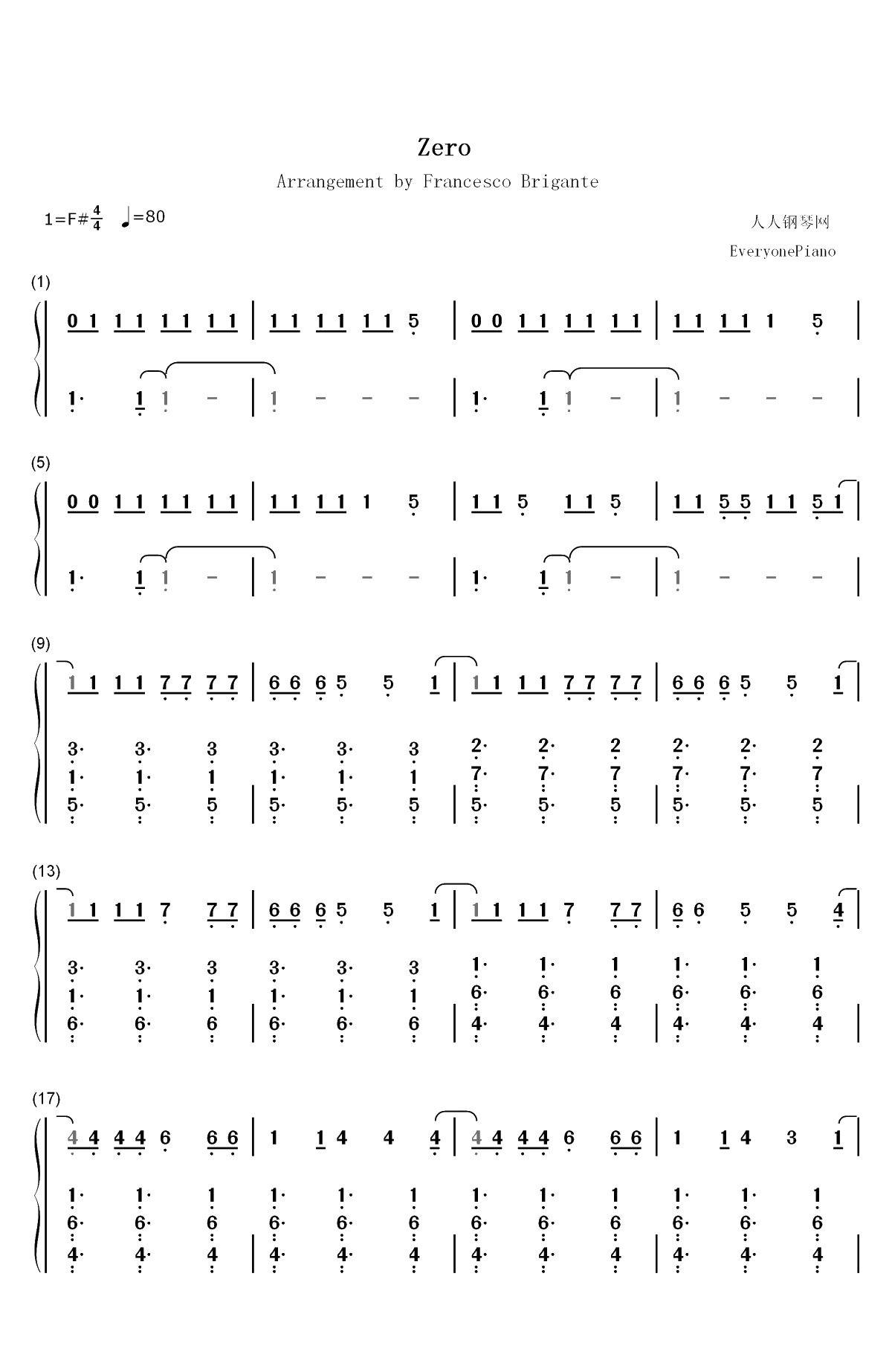 Zero-无敌破坏王2大闹互联网OST双手简谱预览1
