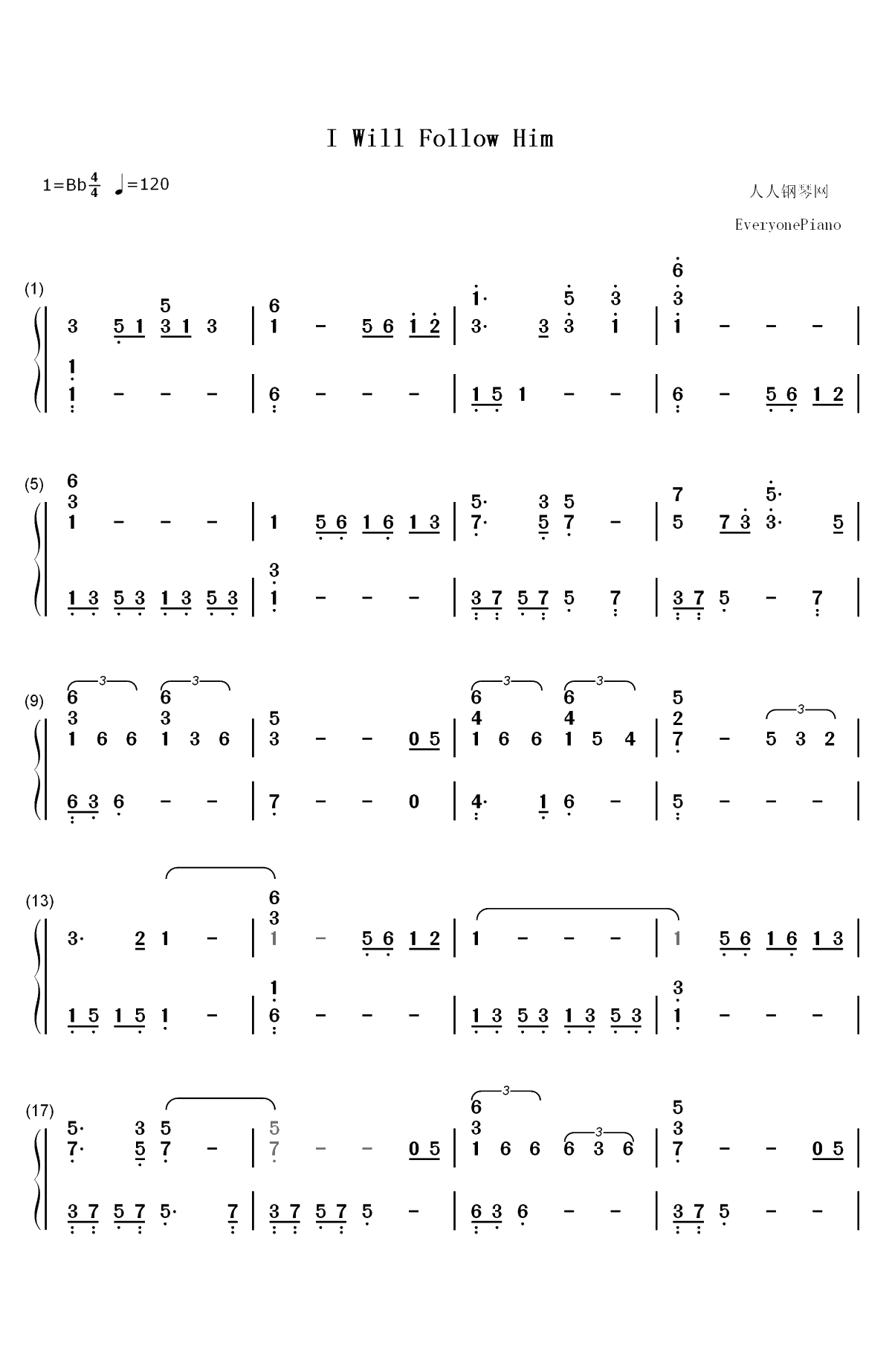 I Will Follow Him-修女也疯狂OST双手简谱预览1