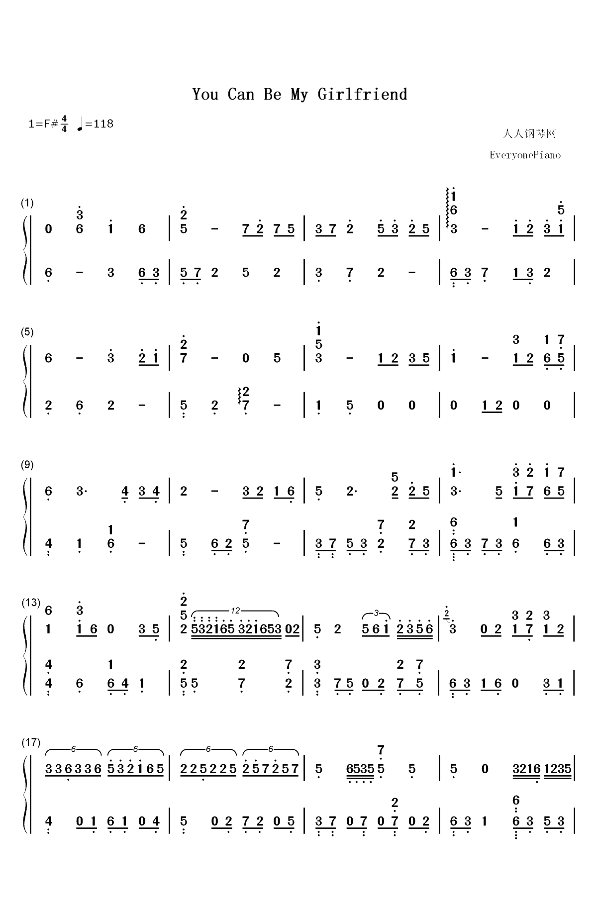 You Can Be My Girlfriend-歌曲动感给你不一样的感觉双手简谱预览1