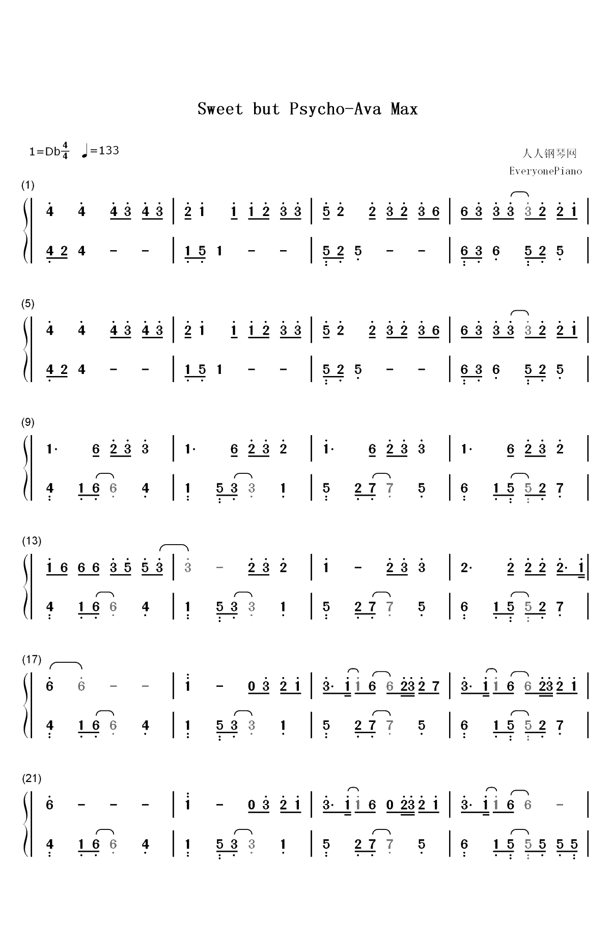 Sweet but Psycho-Ava Max双手简谱预览1