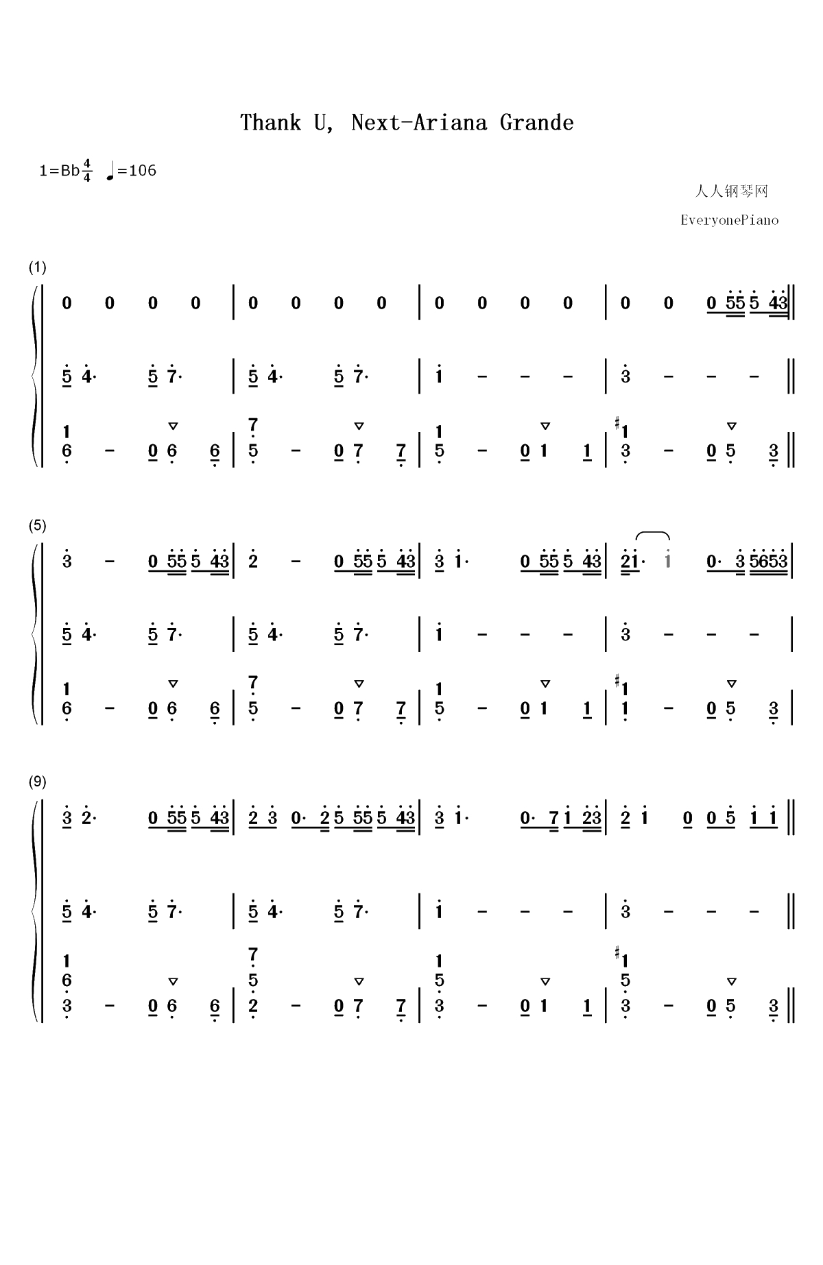 Thank U Next-Ariana Grande双手简谱预览1