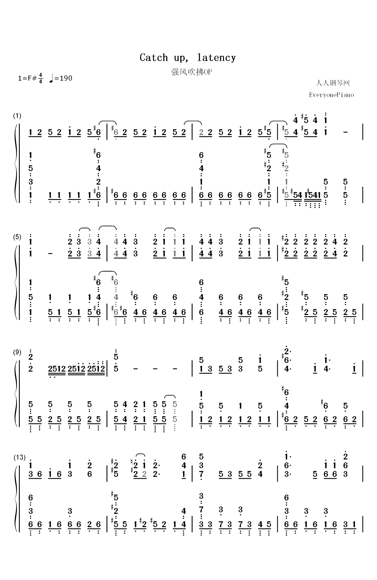 Catch up latency-强风吹拂OP双手简谱预览1