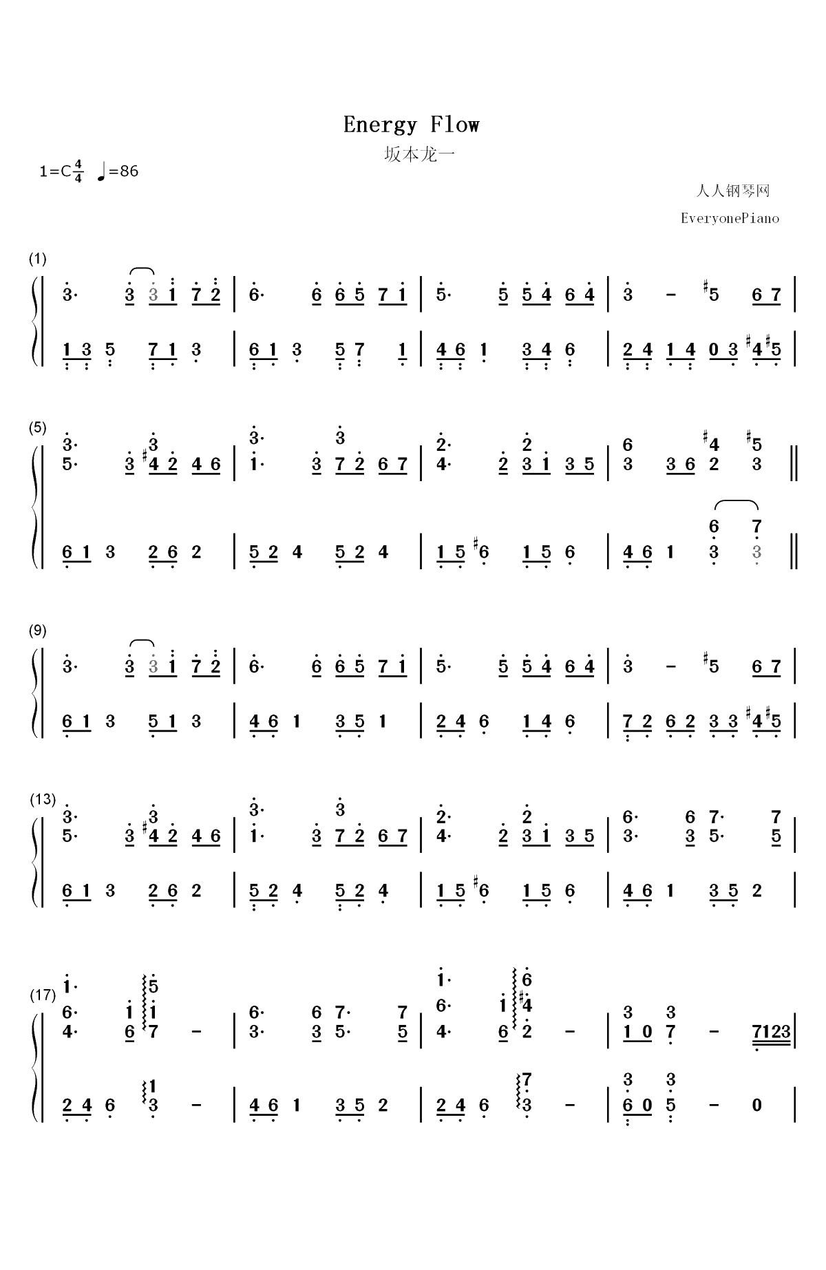 Energy Flow-坂本龙一双手简谱预览1