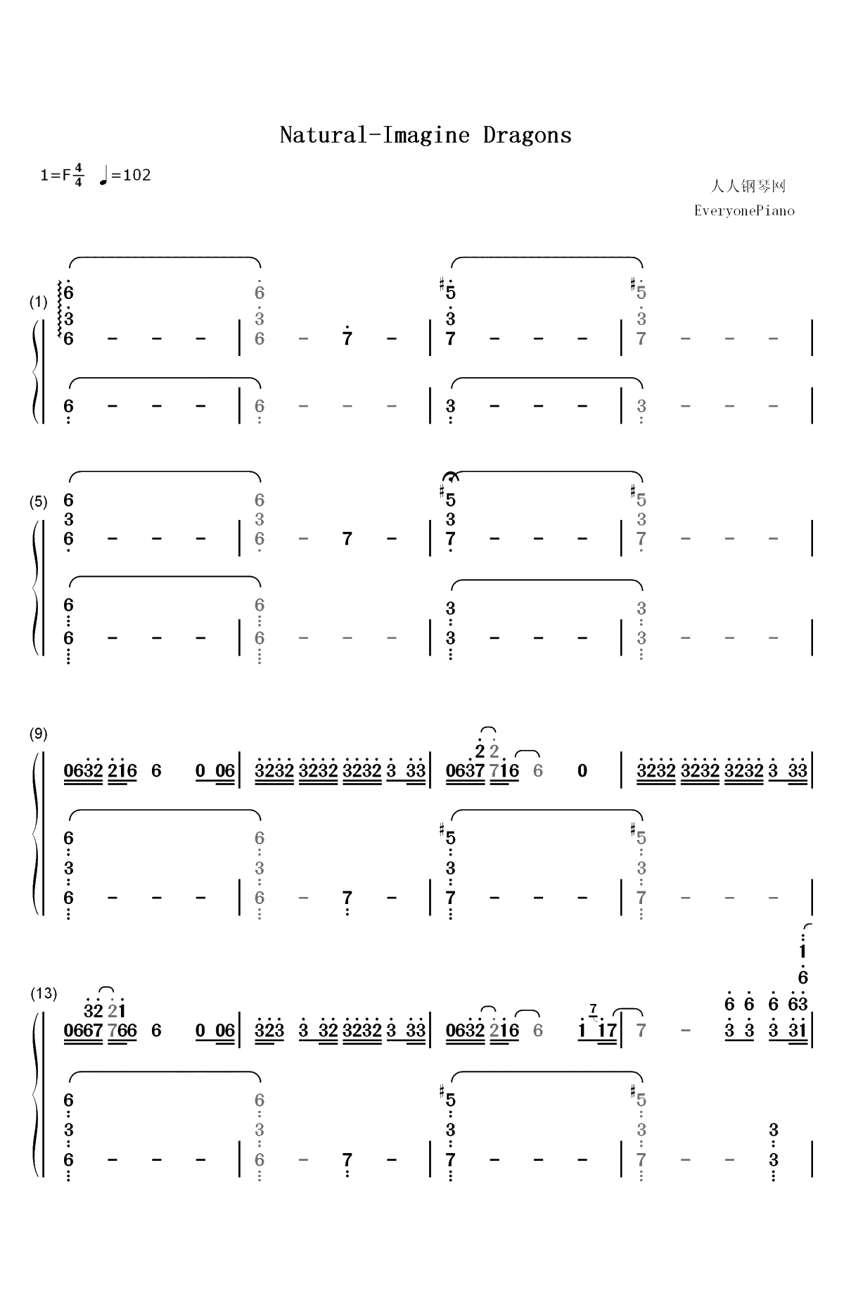Natural-Imagine Dragons双手简谱预览1