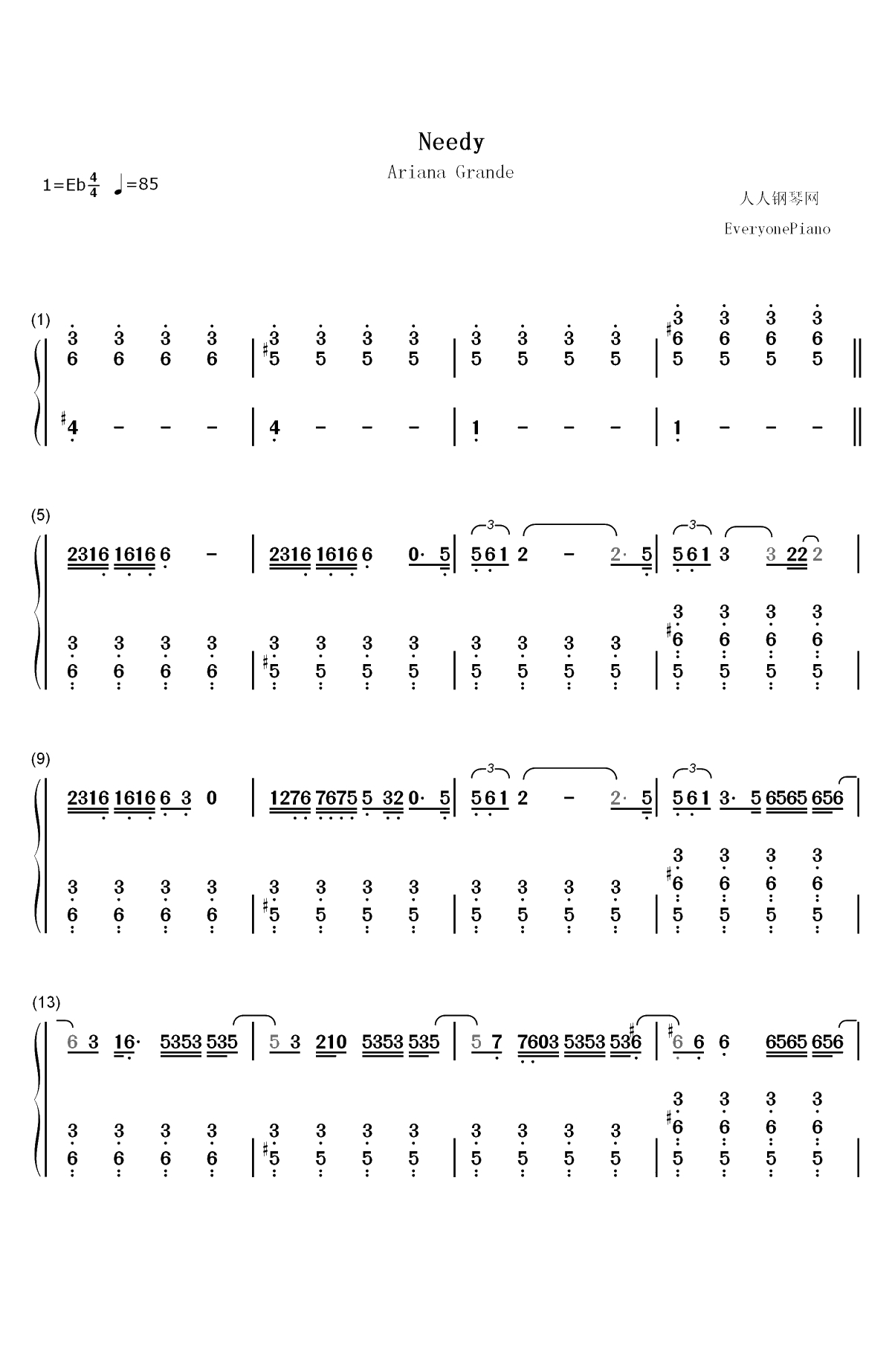 Needy-Ariana Grande双手简谱预览1