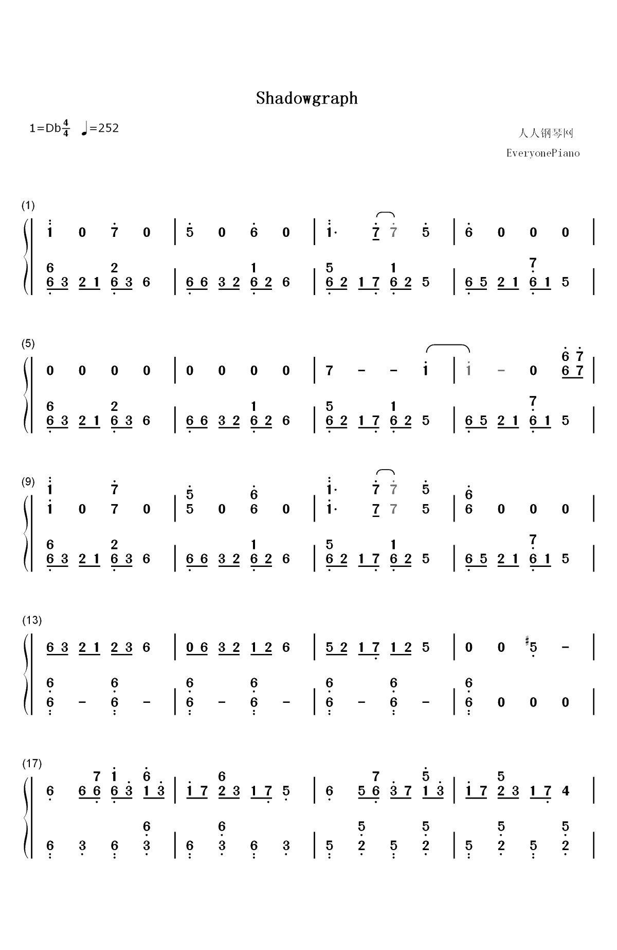 Shadowgraph-不吉波普不笑OP双手简谱预览1