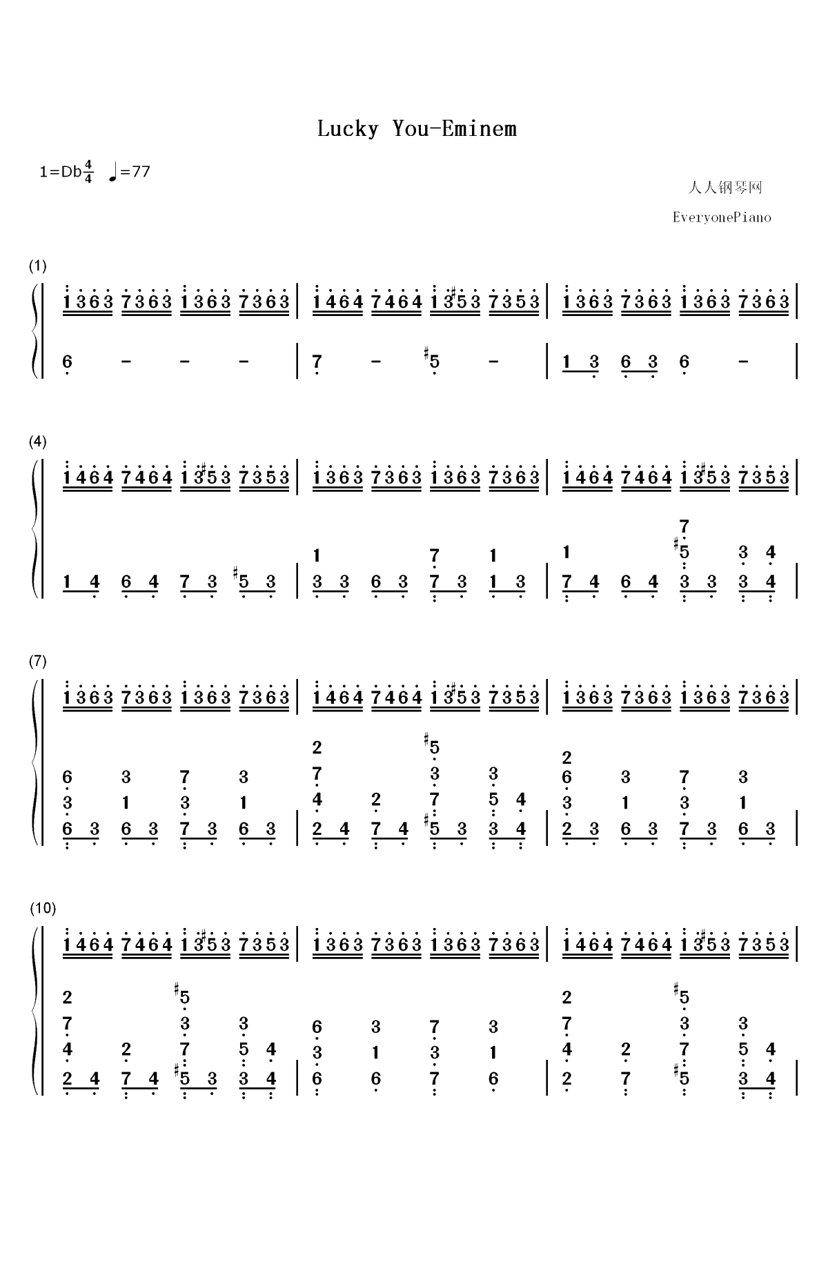 Lucky You-Eminem双手简谱预览1