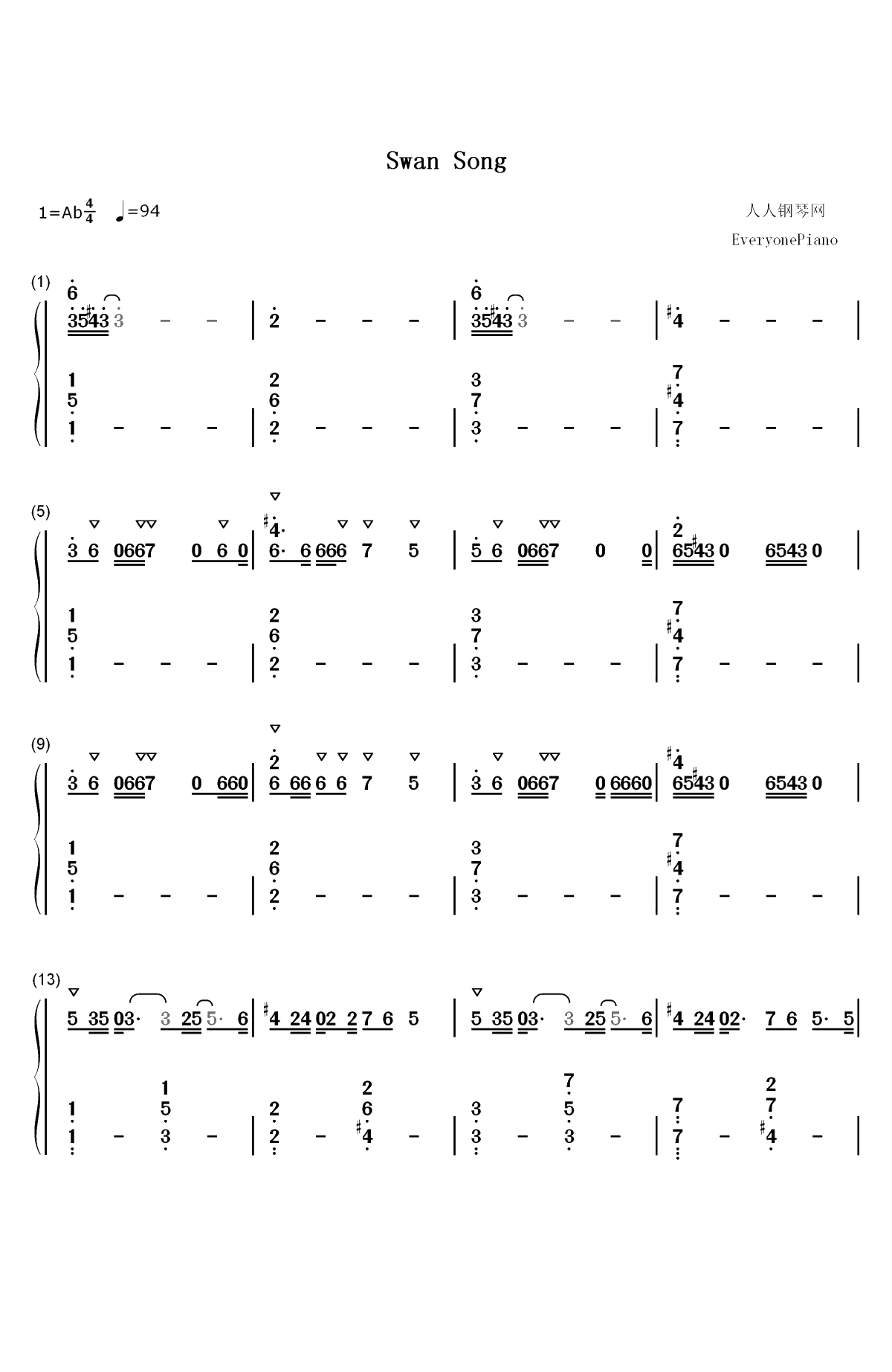 Swan Song-阿丽塔战斗天使OST双手简谱预览1