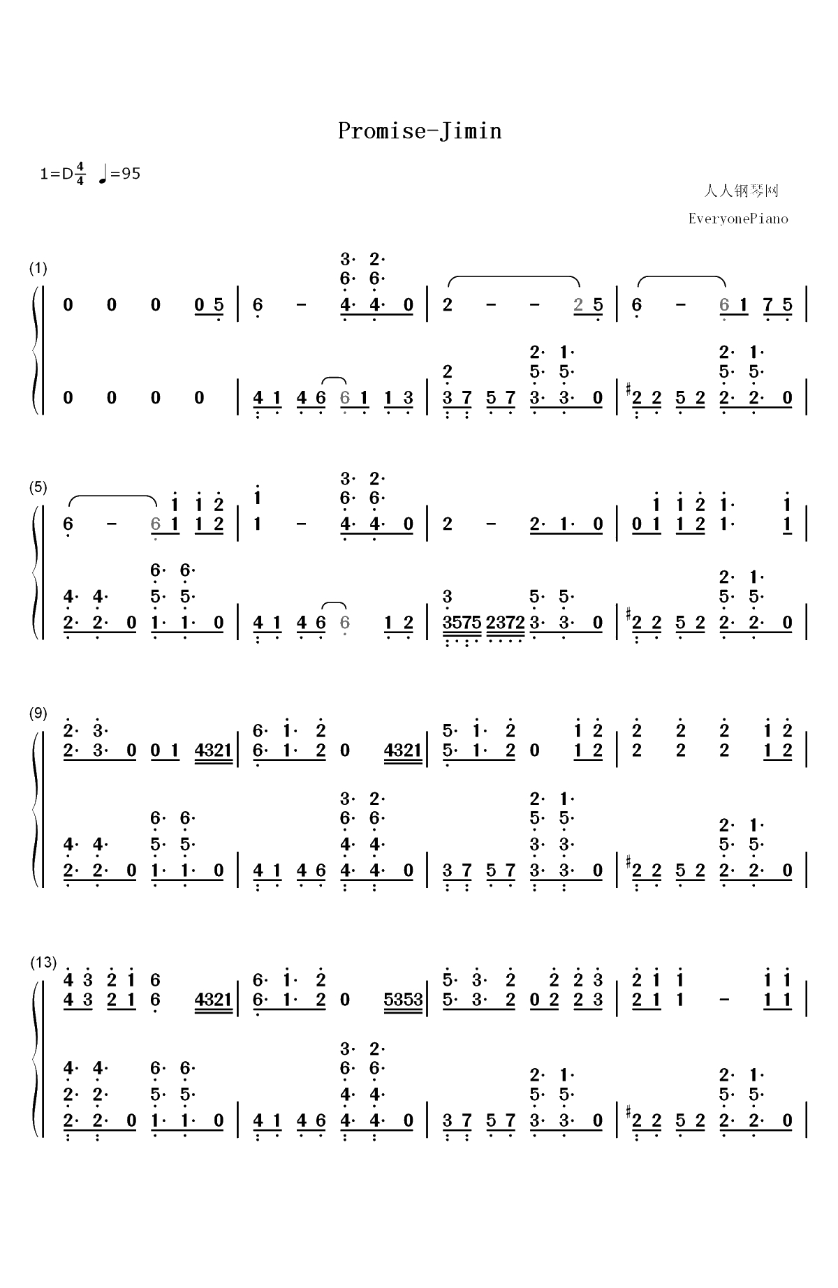 Promise-朴智旻双手简谱预览1