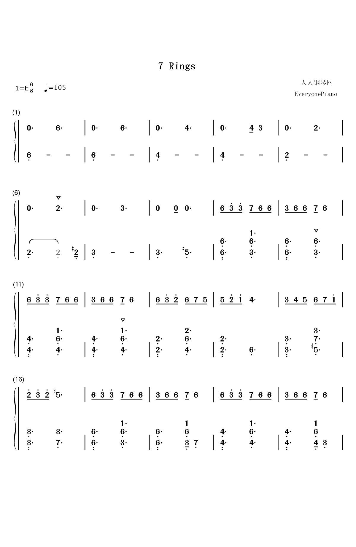 7 Rings-Ariana Grande双手简谱预览1