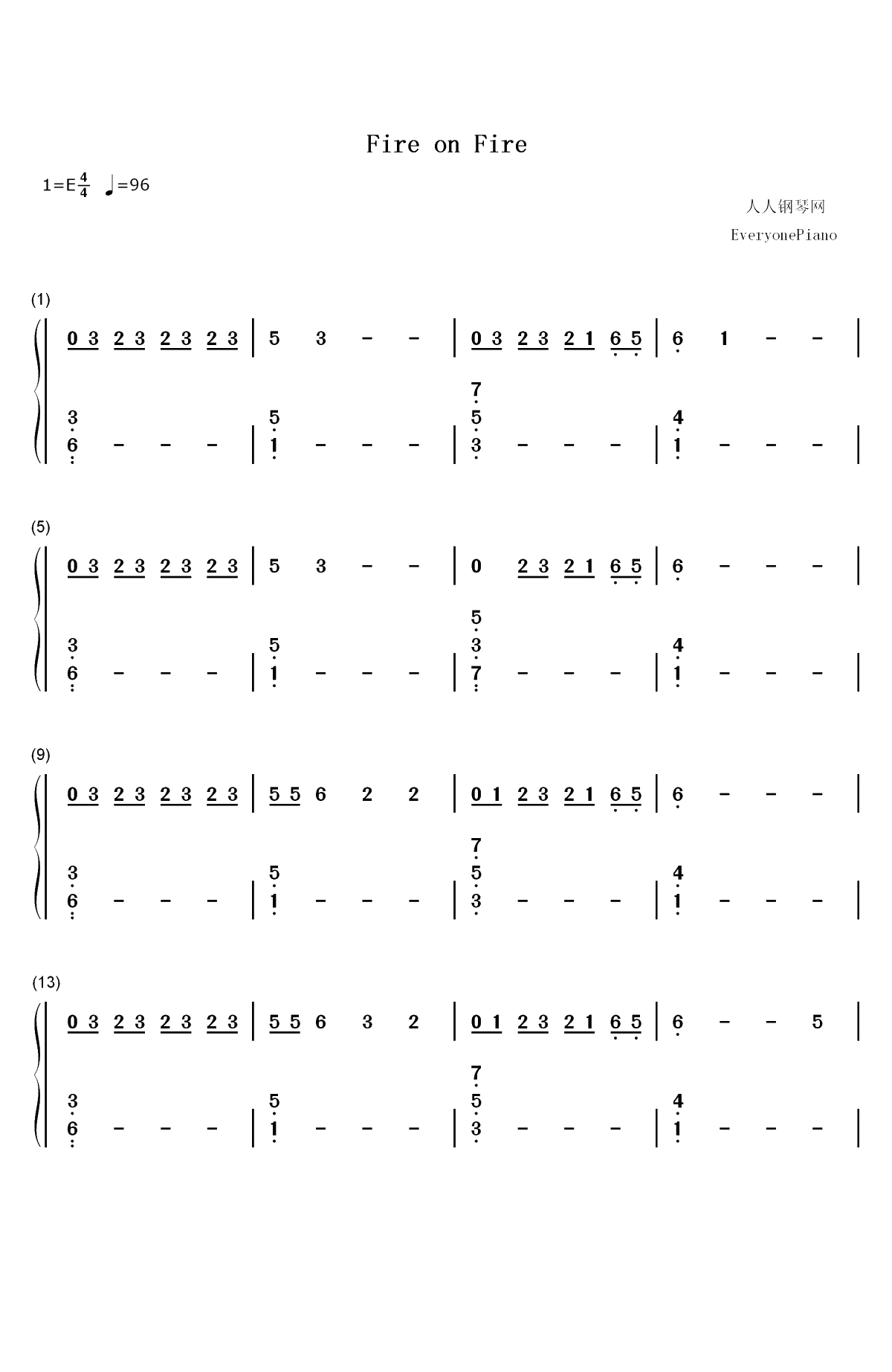 Fire on Fire-兔子共和国主题曲双手简谱预览1