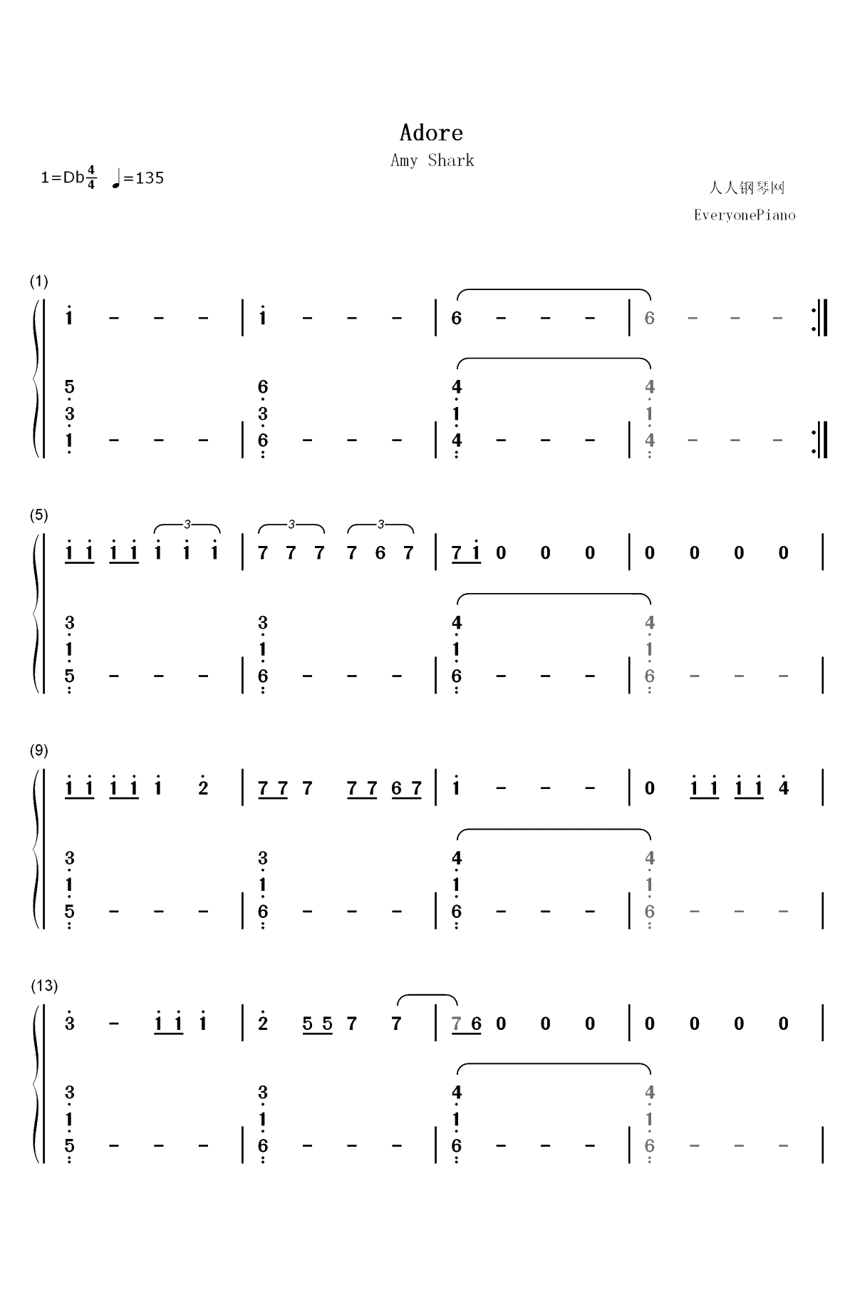 Adore-Amy Shark双手简谱预览1