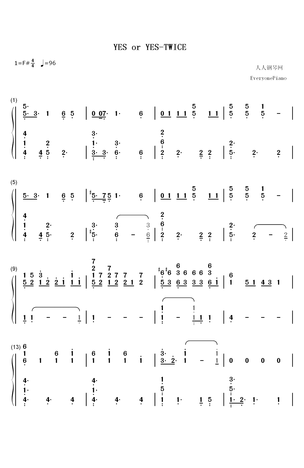 YES or YES-TWICE双手简谱预览1