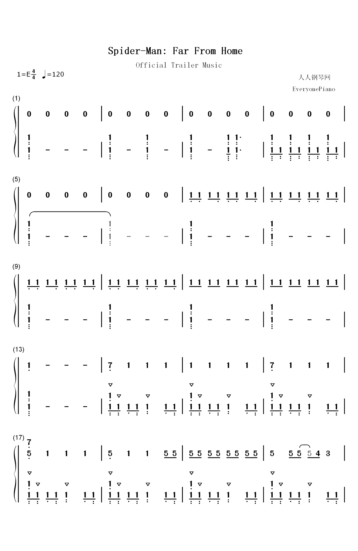 蜘蛛侠英雄远征官方预告片音乐双手简谱预览1