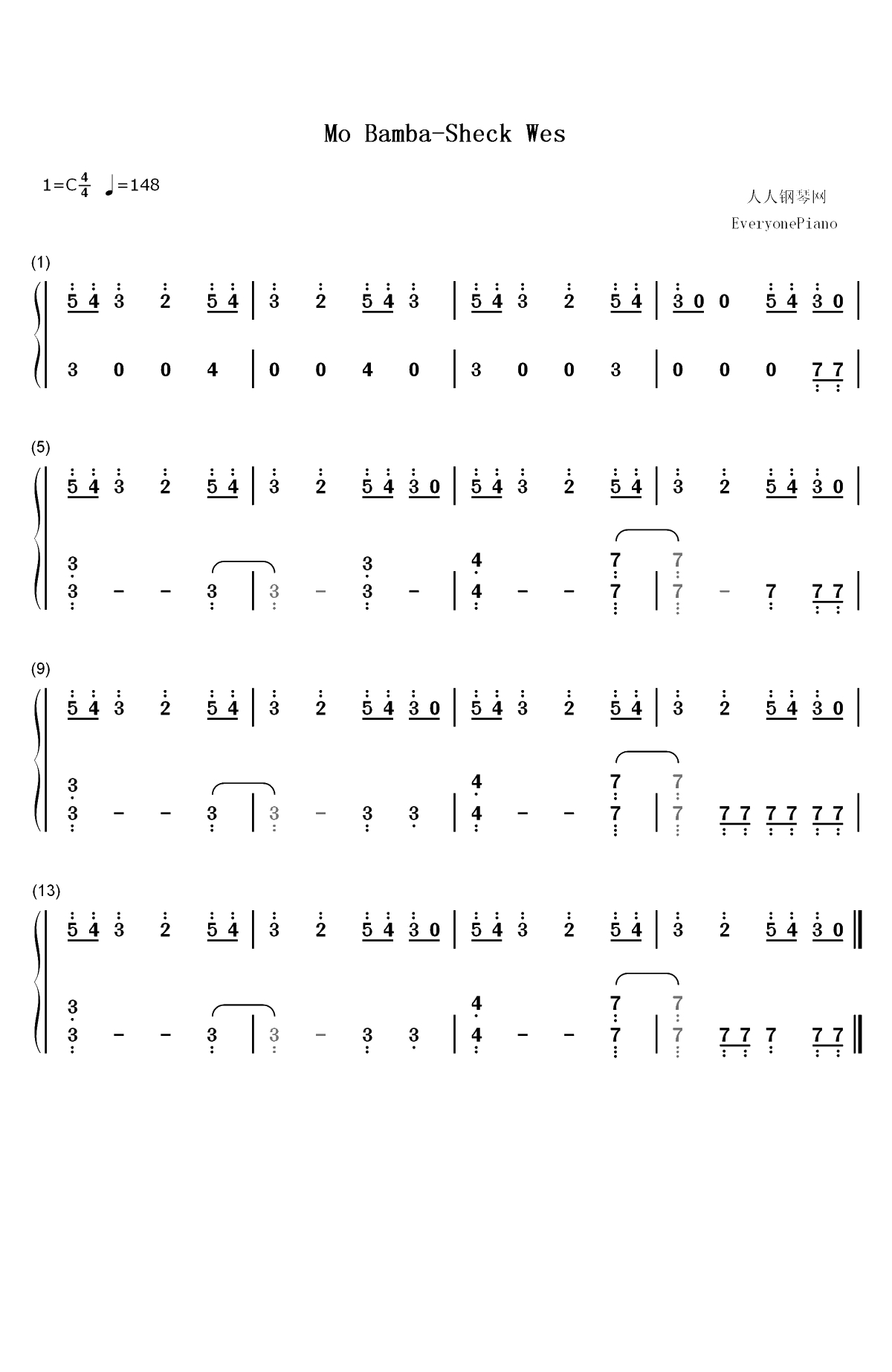 Mo Bamba-Sheck Wes双手简谱预览1
