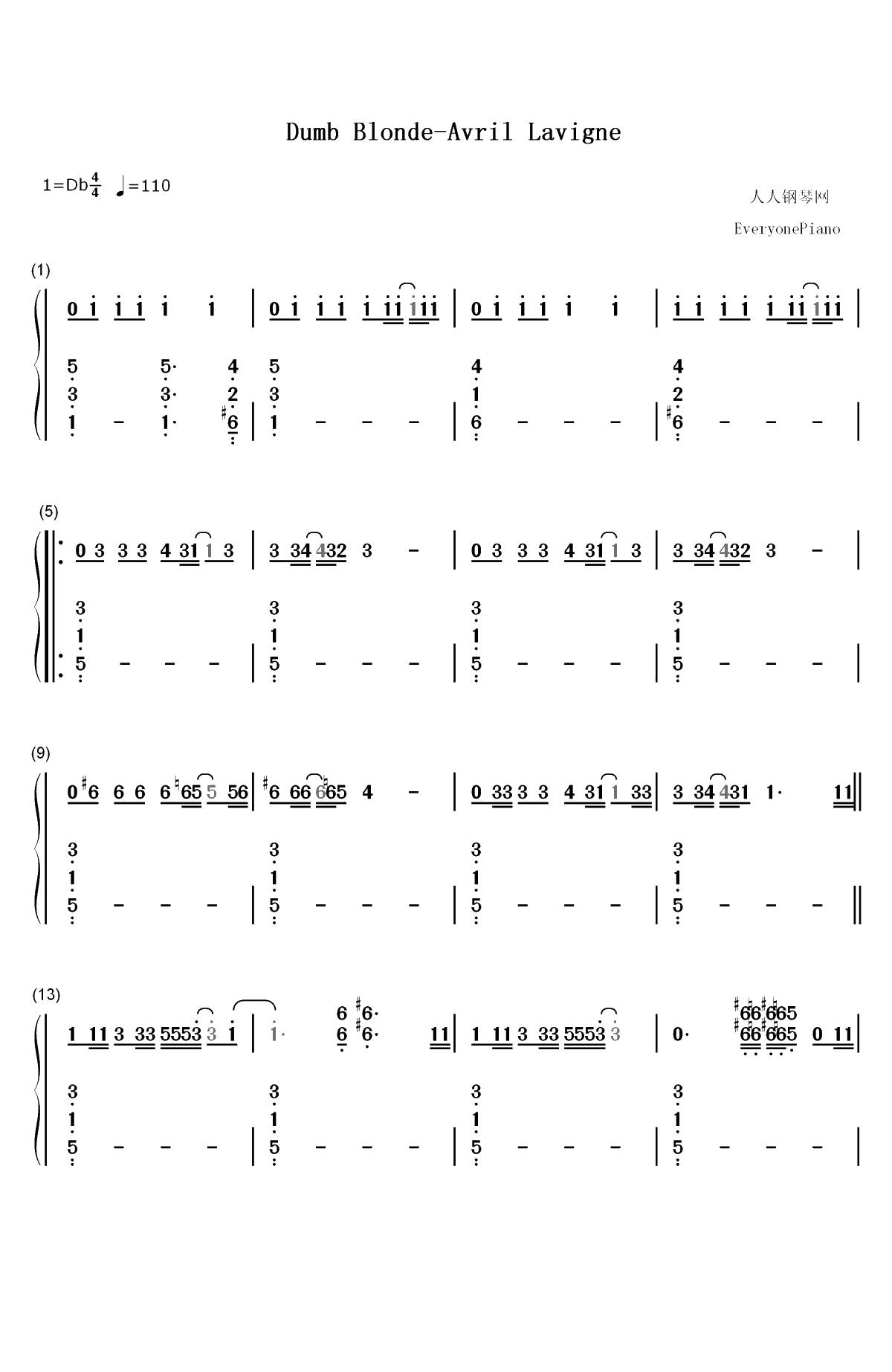 Dumb Blonde-Avril Lavigne双手简谱预览1