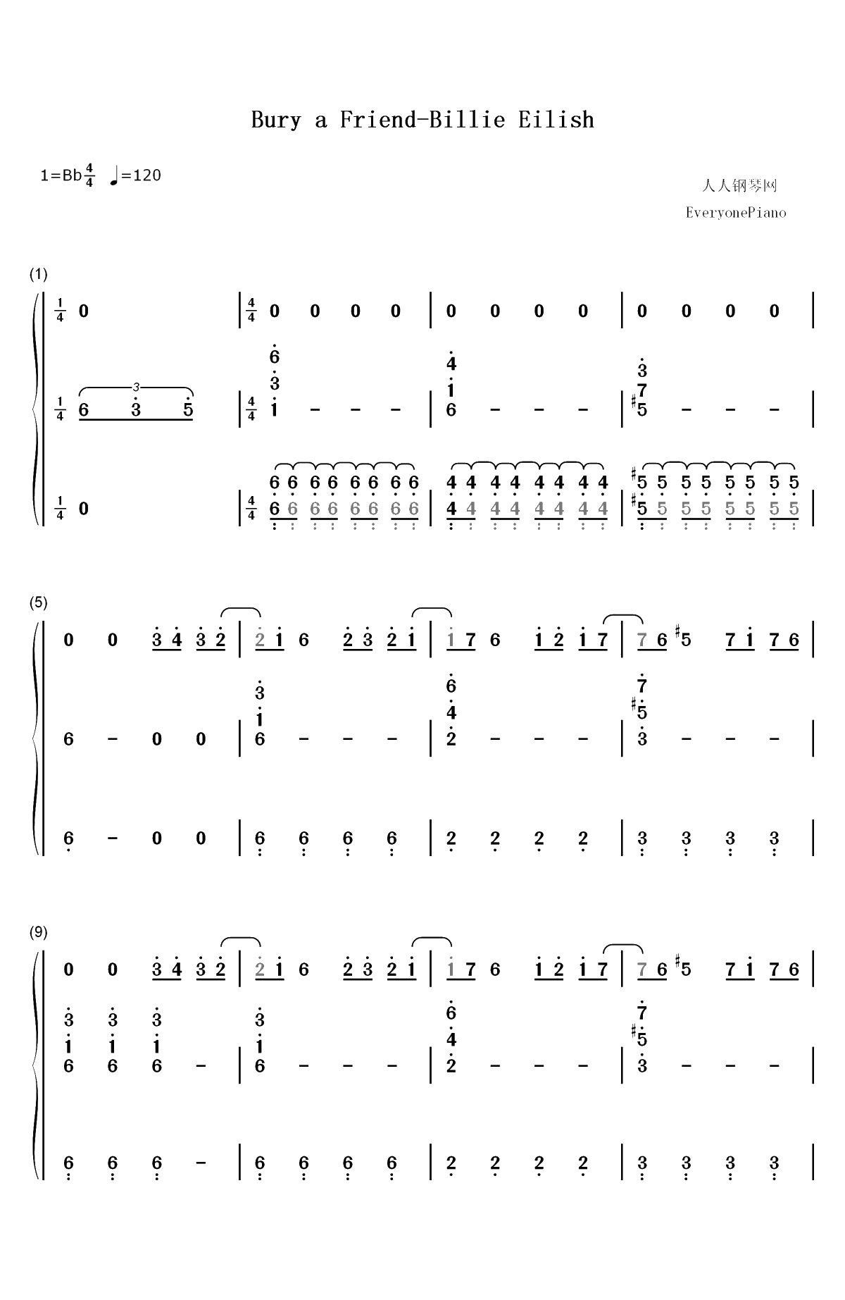 Bury a Friend-Billie Eilish双手简谱预览1
