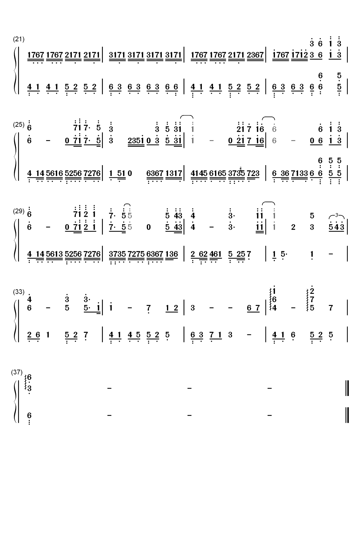 往后余生-C调完美版双手简谱预览2