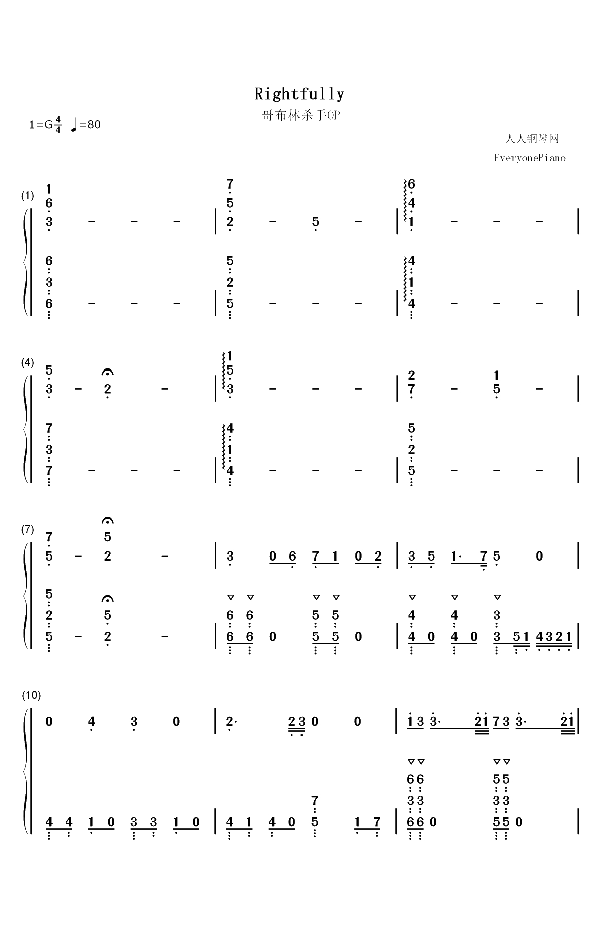 Rightfully-哥布林杀手OP双手简谱预览1