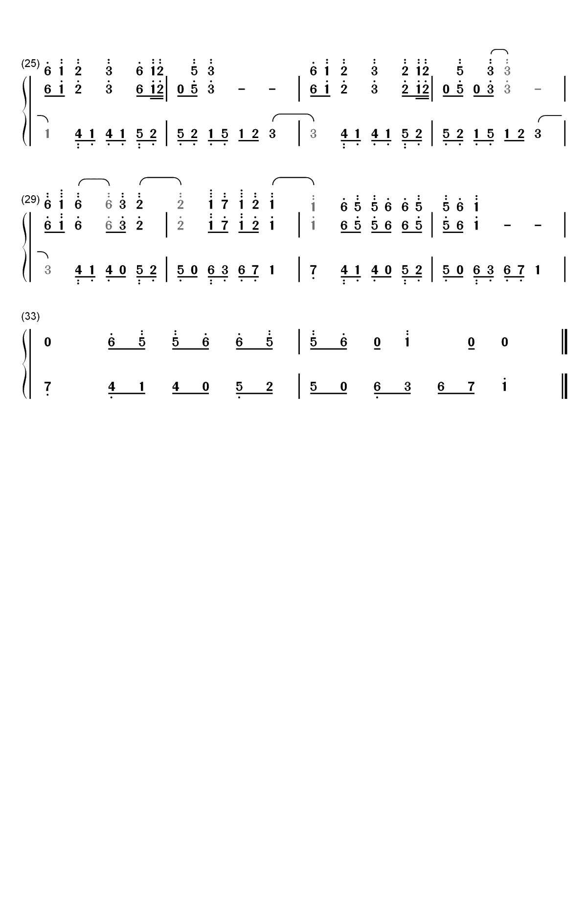 爱殇-东宫插曲-初学者C调简易版双手简谱预览2