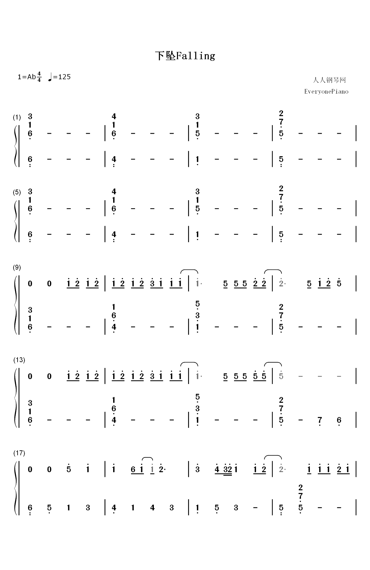 下坠Falling-开口沉沦注定要单曲循环-抖音2019最火BGM双手简谱预览1