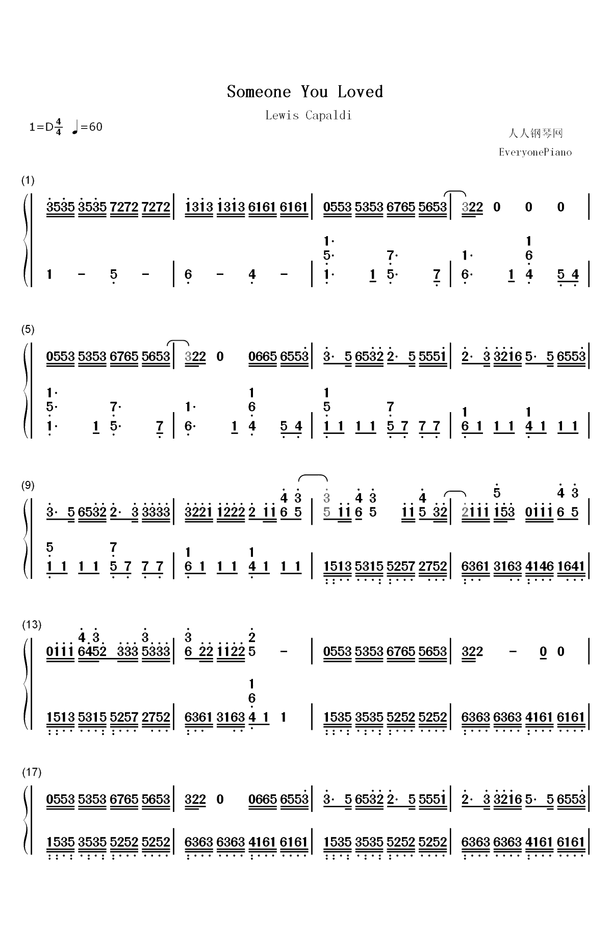 Someone You Loved-Lewis Capaldi双手简谱预览1