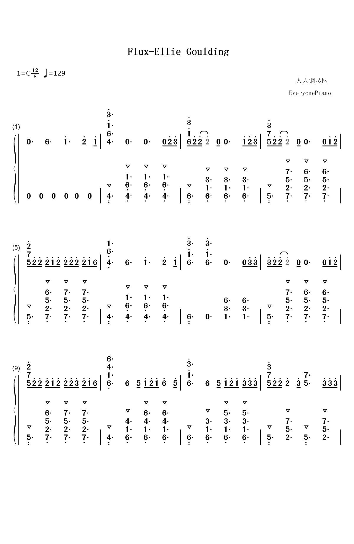 Flux-Ellie Goulding双手简谱预览1