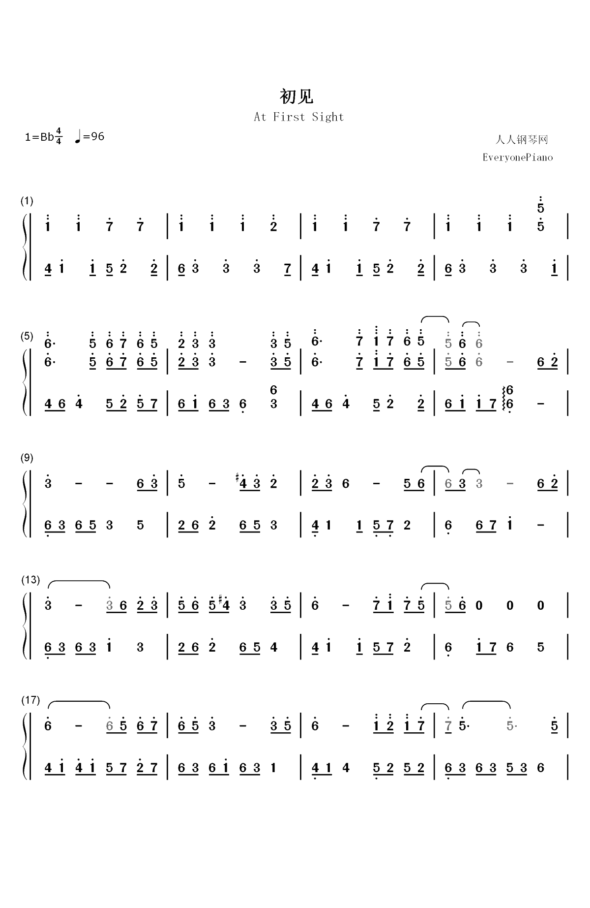 初见-东宫主题曲双手简谱预览1