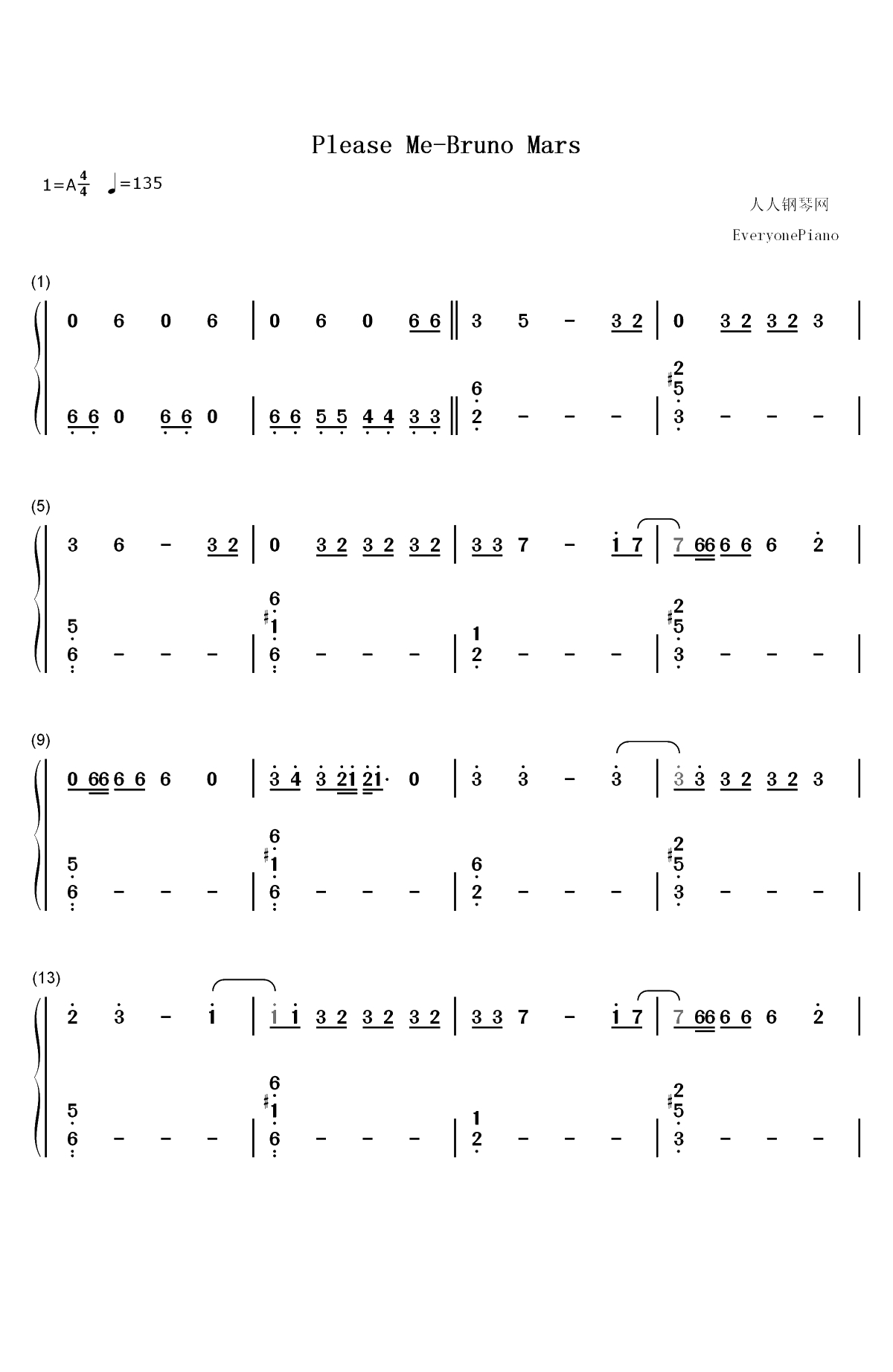Please Me-Cardi B和Bruno Mars双手简谱预览1