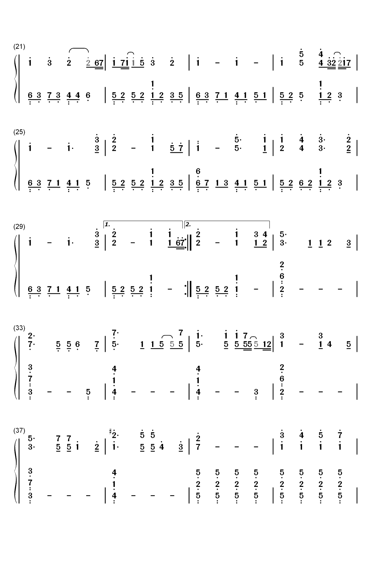 Somewhere-July双手简谱预览2