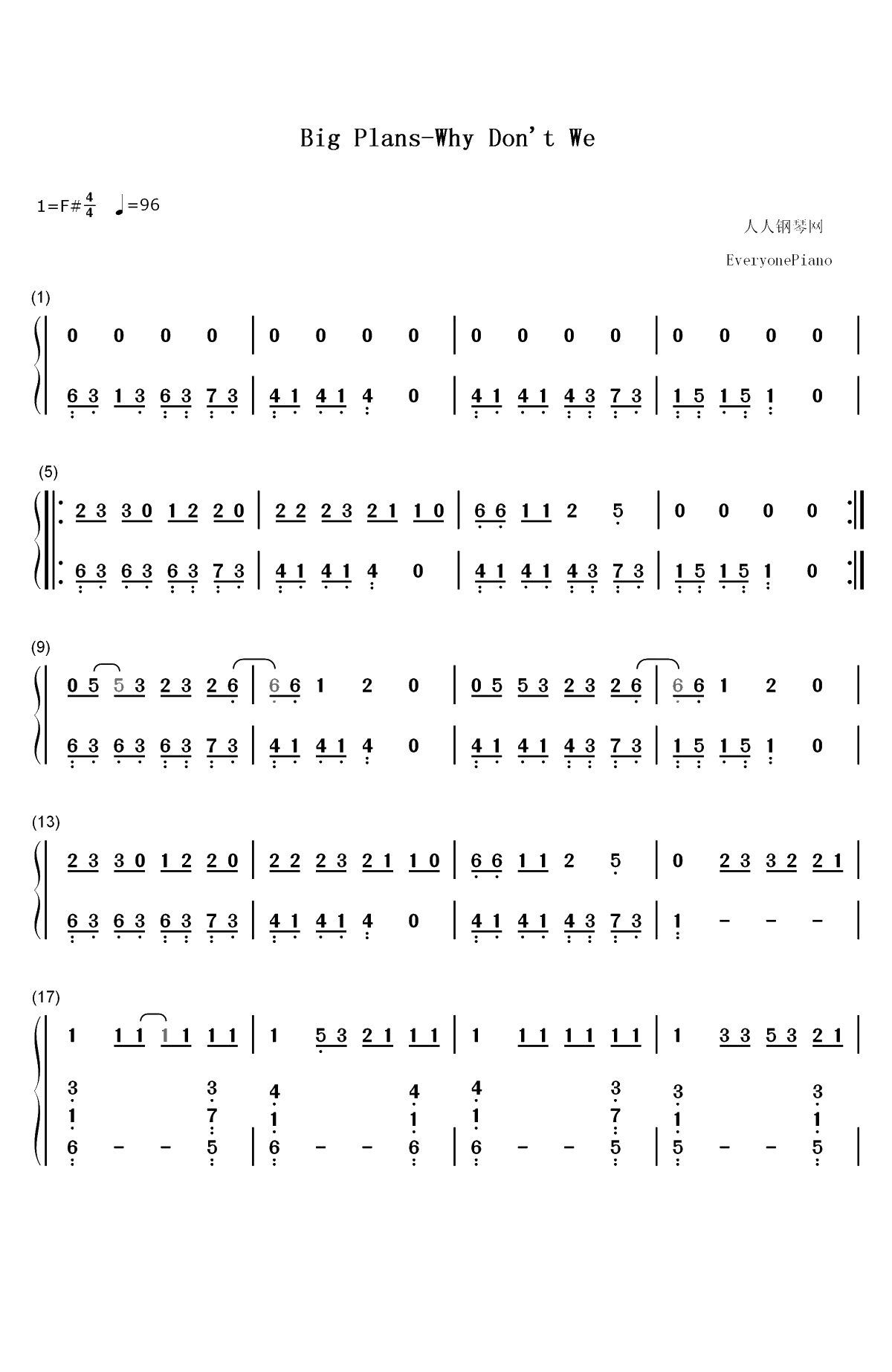 Big Plans-Why Dont We双手简谱预览1