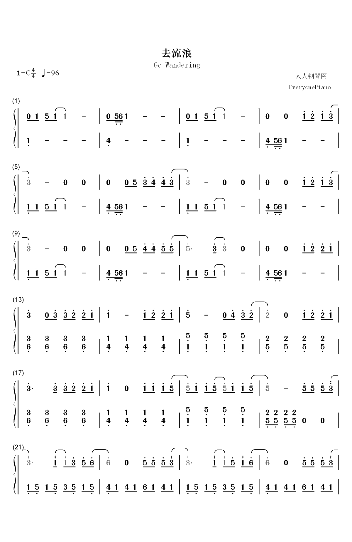 去流浪-流浪地球推广曲双手简谱预览1