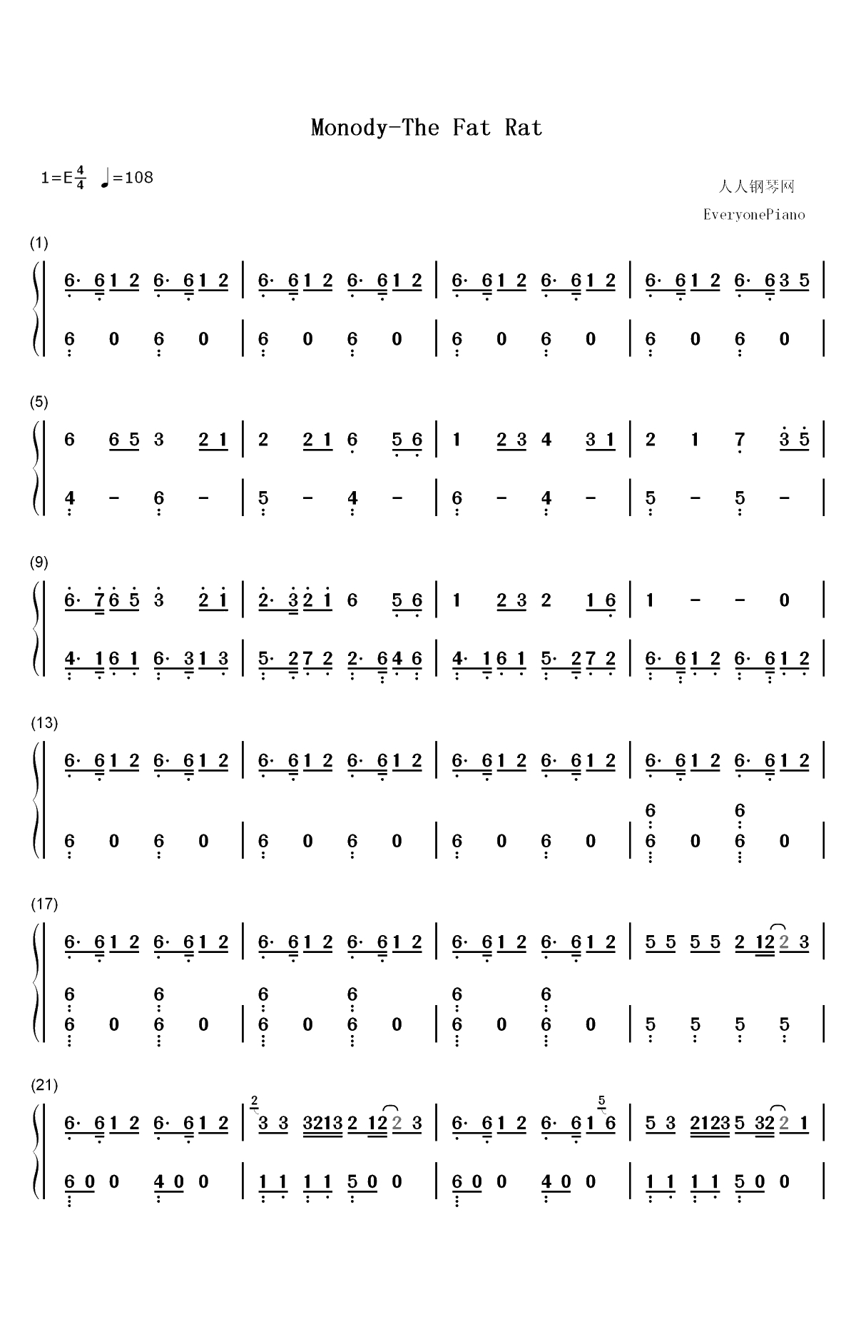 Monody-TheFatRat-抖音歌曲双手简谱预览1