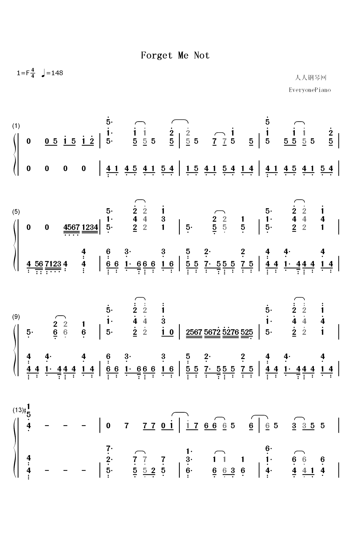 forget-me-not-刀剑神域 Alicization ED双手简谱预览1