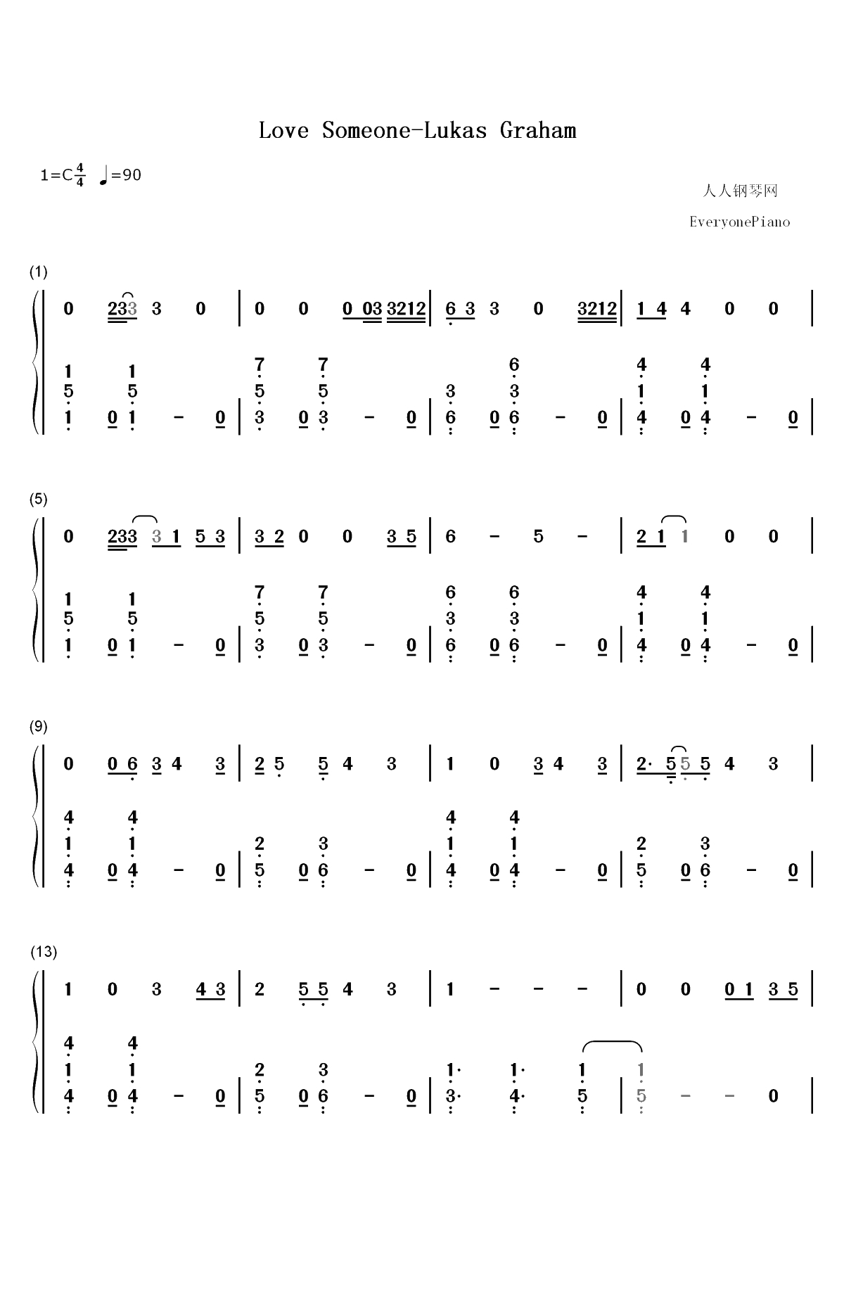 Love Someone-Lukas Graham双手简谱预览1