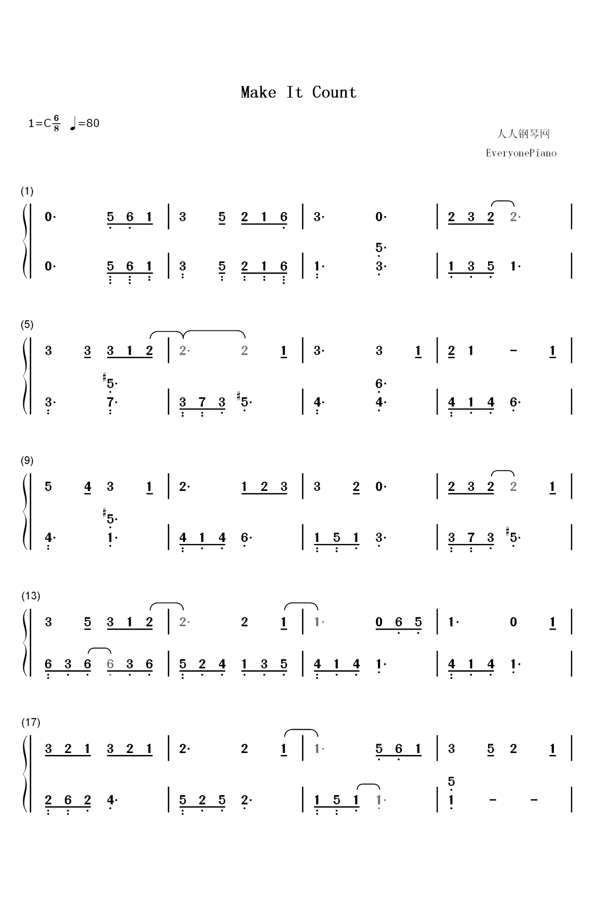 Make It Count-触及真心OST双手简谱预览1