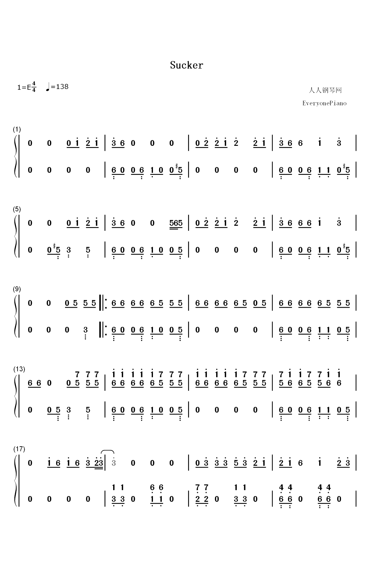 Sucker-Jonas Brothers双手简谱预览1