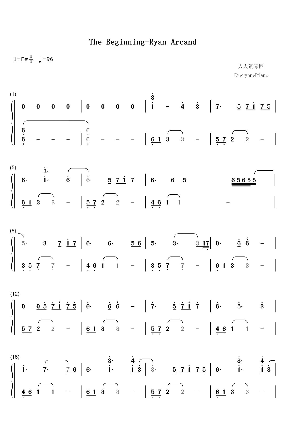 The Beginning-Ryan Arcand-加拿大流浪汉钢琴曲双手简谱预览1
