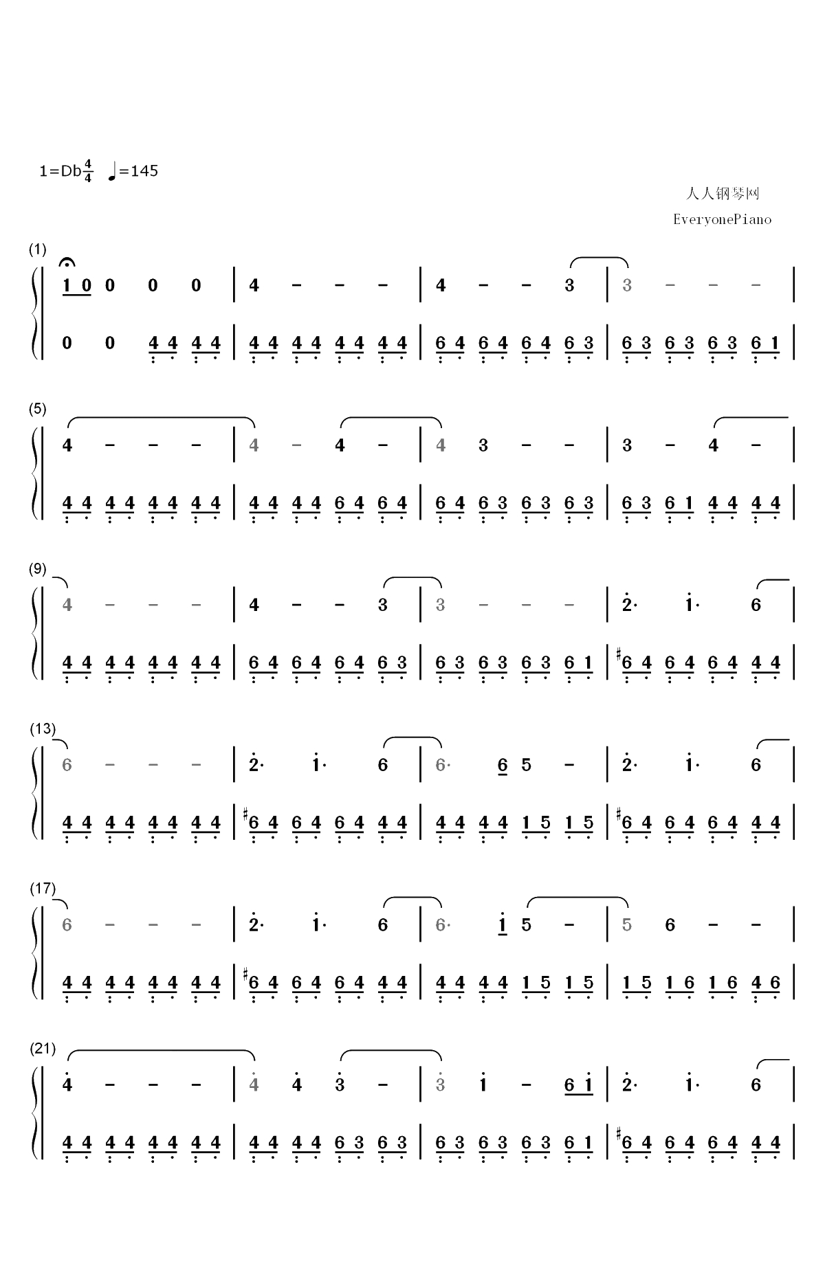 Welcome Home-Radical Face双手简谱预览1