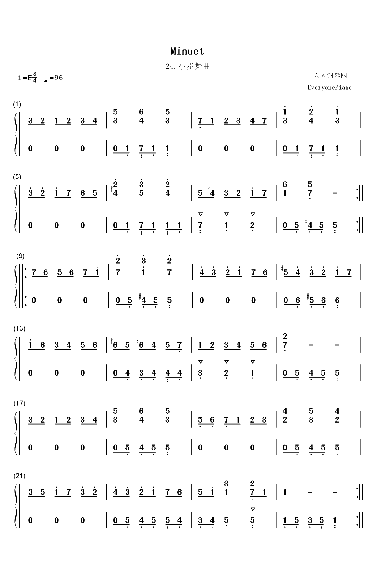 小步舞曲 24-巴赫初级钢琴曲集双手简谱预览1