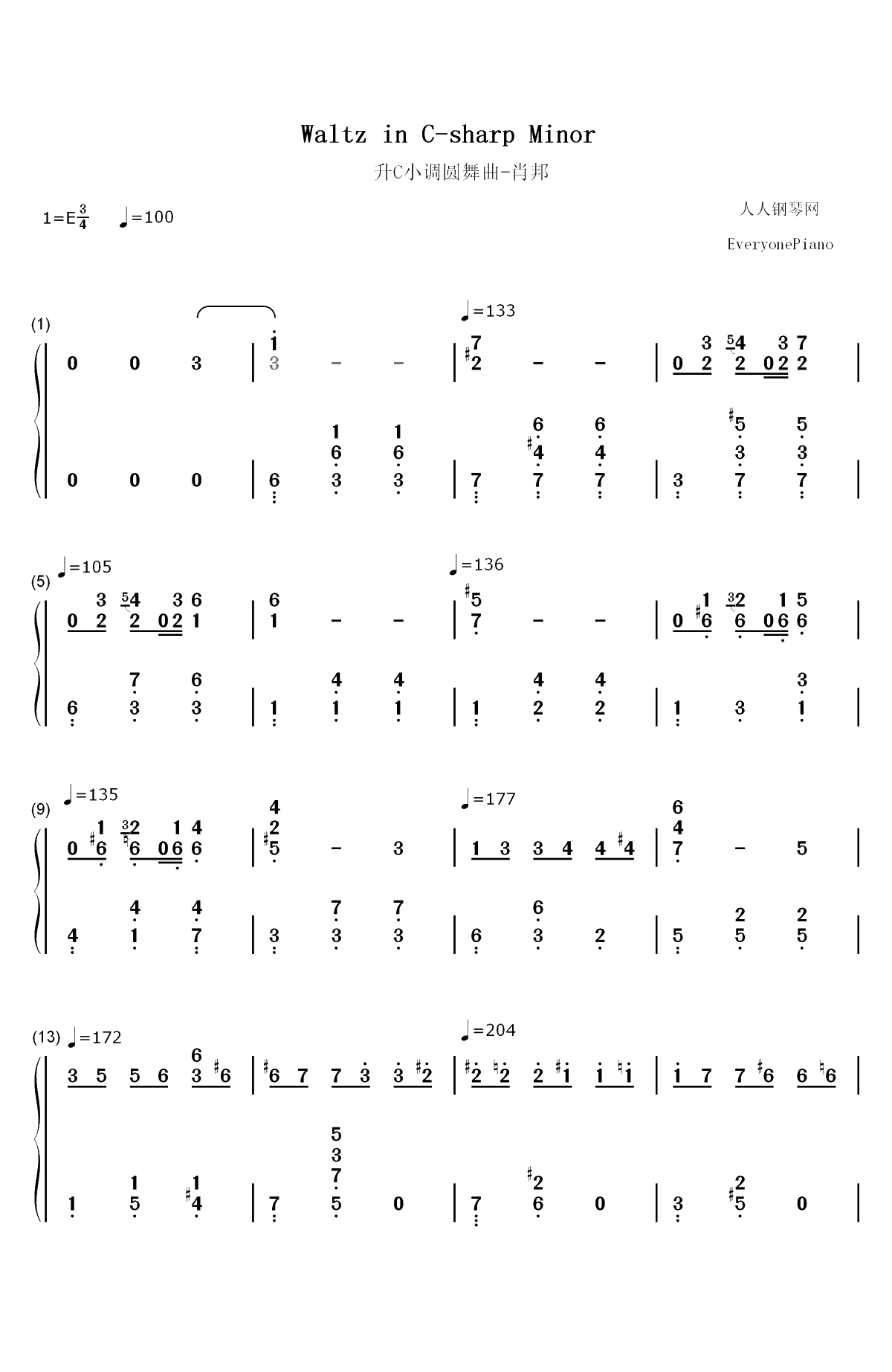 升C小调圆舞曲-肖邦双手简谱预览1