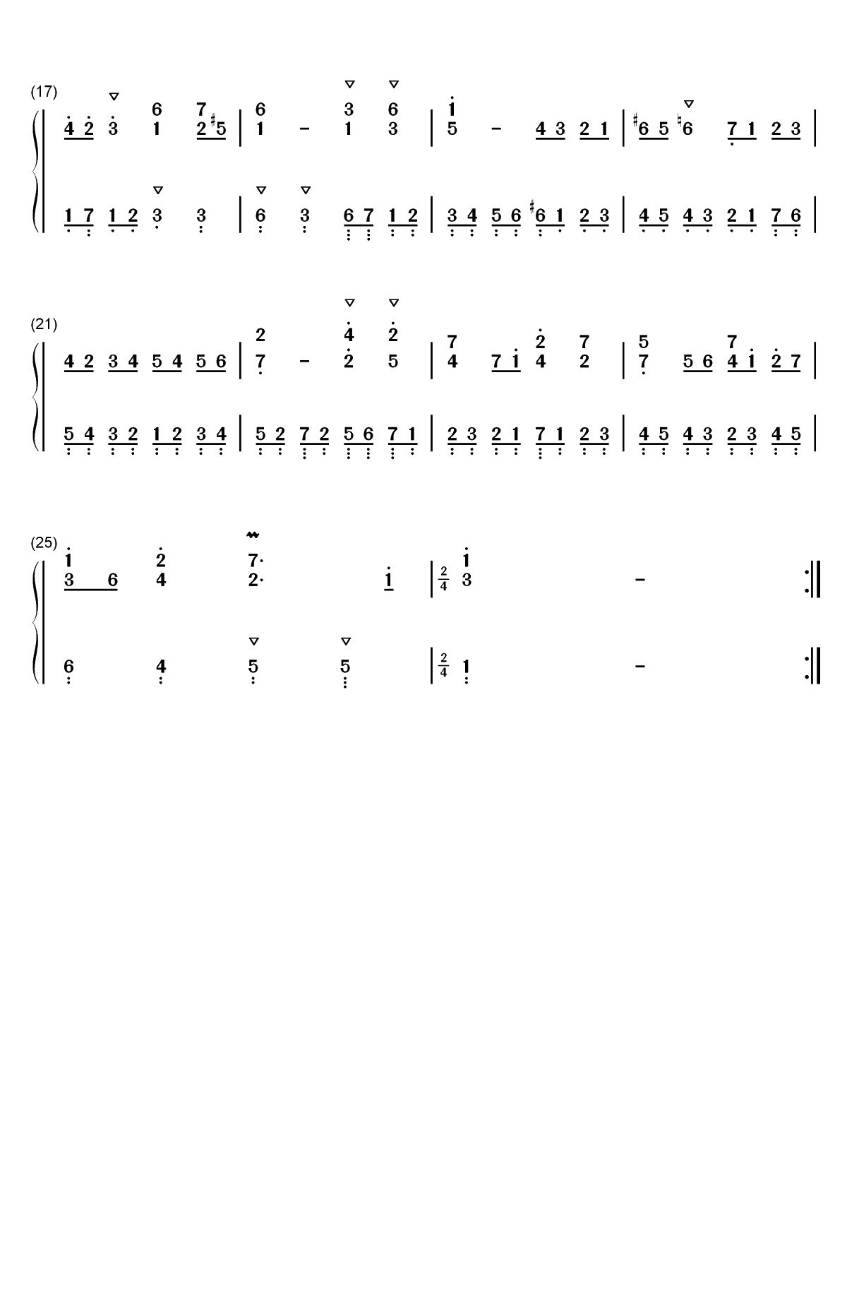 加伏特舞曲 23-巴赫初级钢琴曲集双手简谱预览2