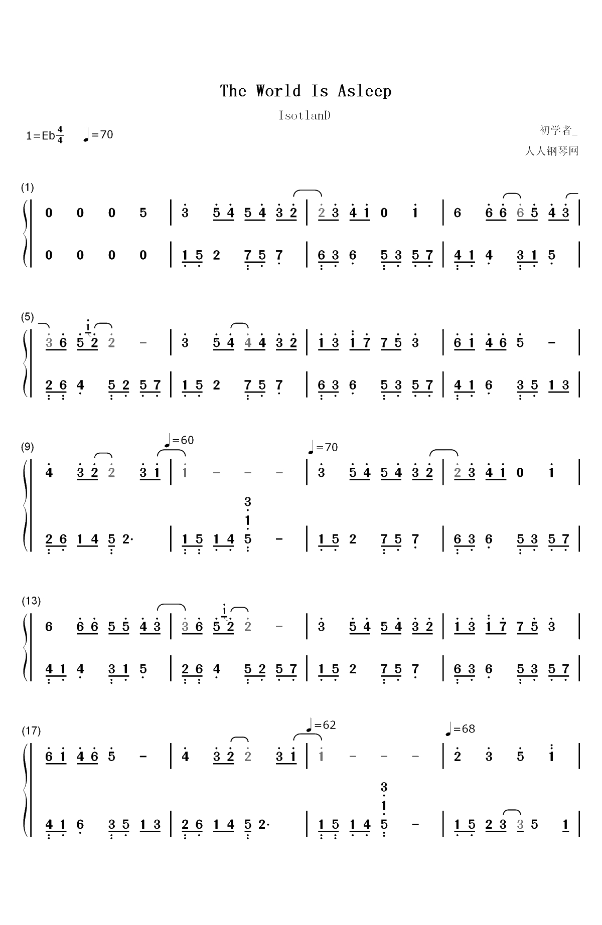 The World Is Asleep-完美版双手简谱预览1