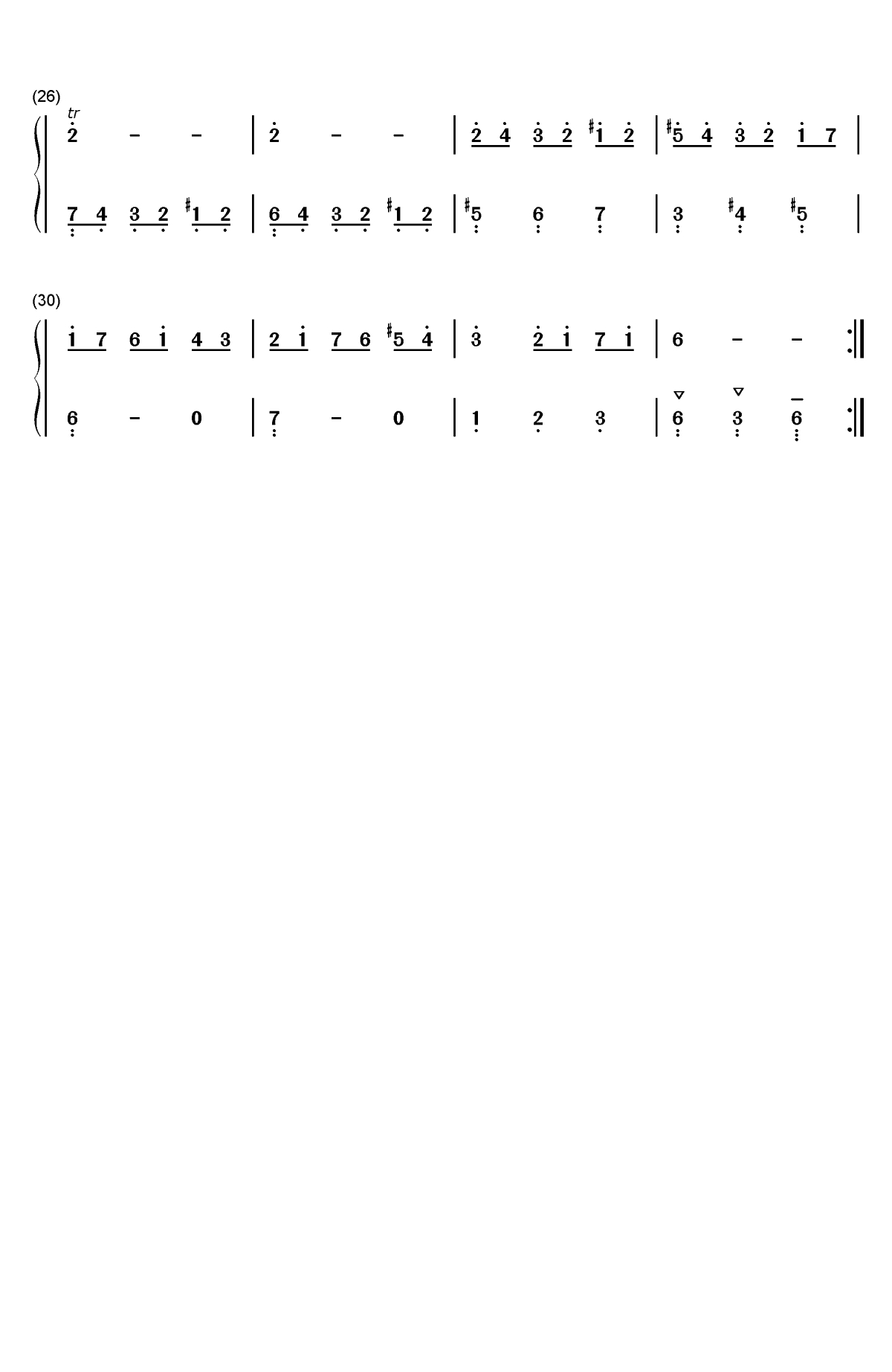 小步舞曲 27-巴赫初级钢琴曲集双手简谱预览2