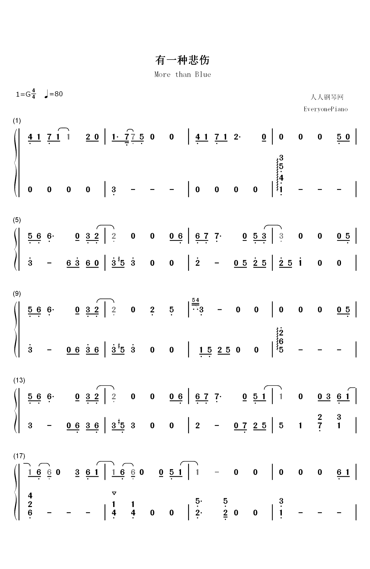 有一种悲伤-比悲伤更悲伤的故事主题曲双手简谱预览1